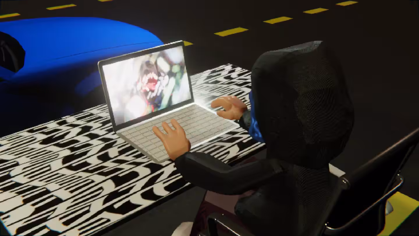 Desktop by Felt Zine: Desktop #139: The Hacker in the Black Slim Chair With a Hanging Light and a Algo Lite Macbook on a Pattern Table in The Streets