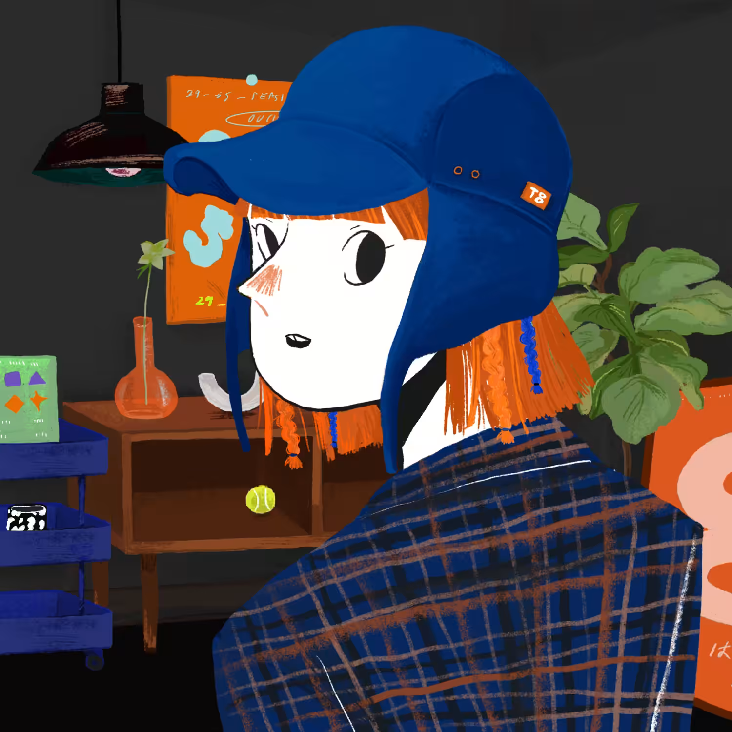 She is in the living room, Wearing her favorite flap cap - shi