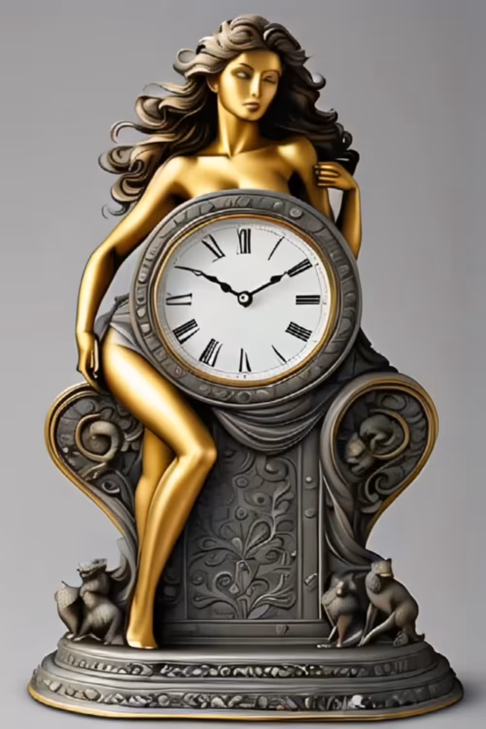 Time machine woman - Bronze and Gold Sculpture