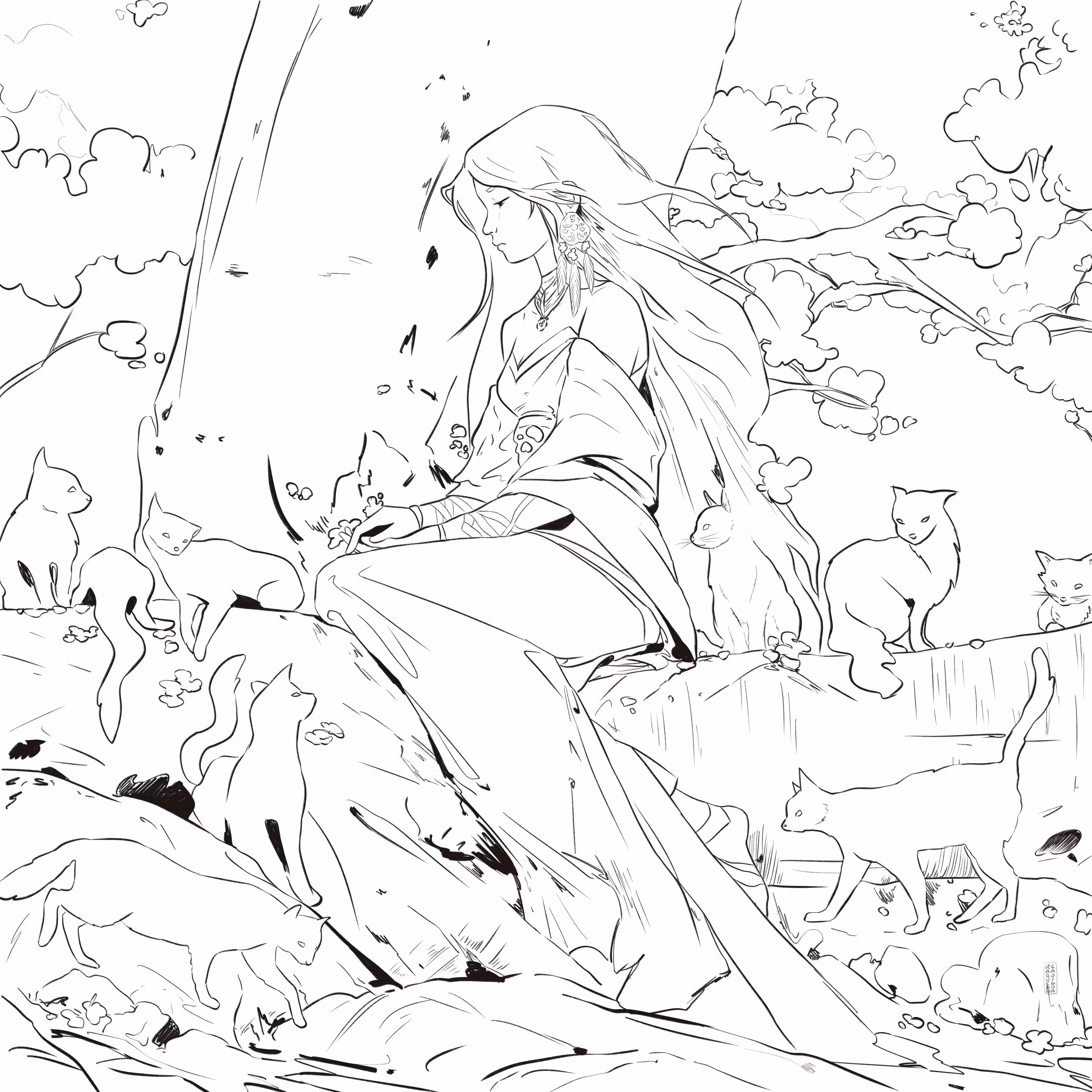 Line Drawing Deep in the Forest Nº 3
