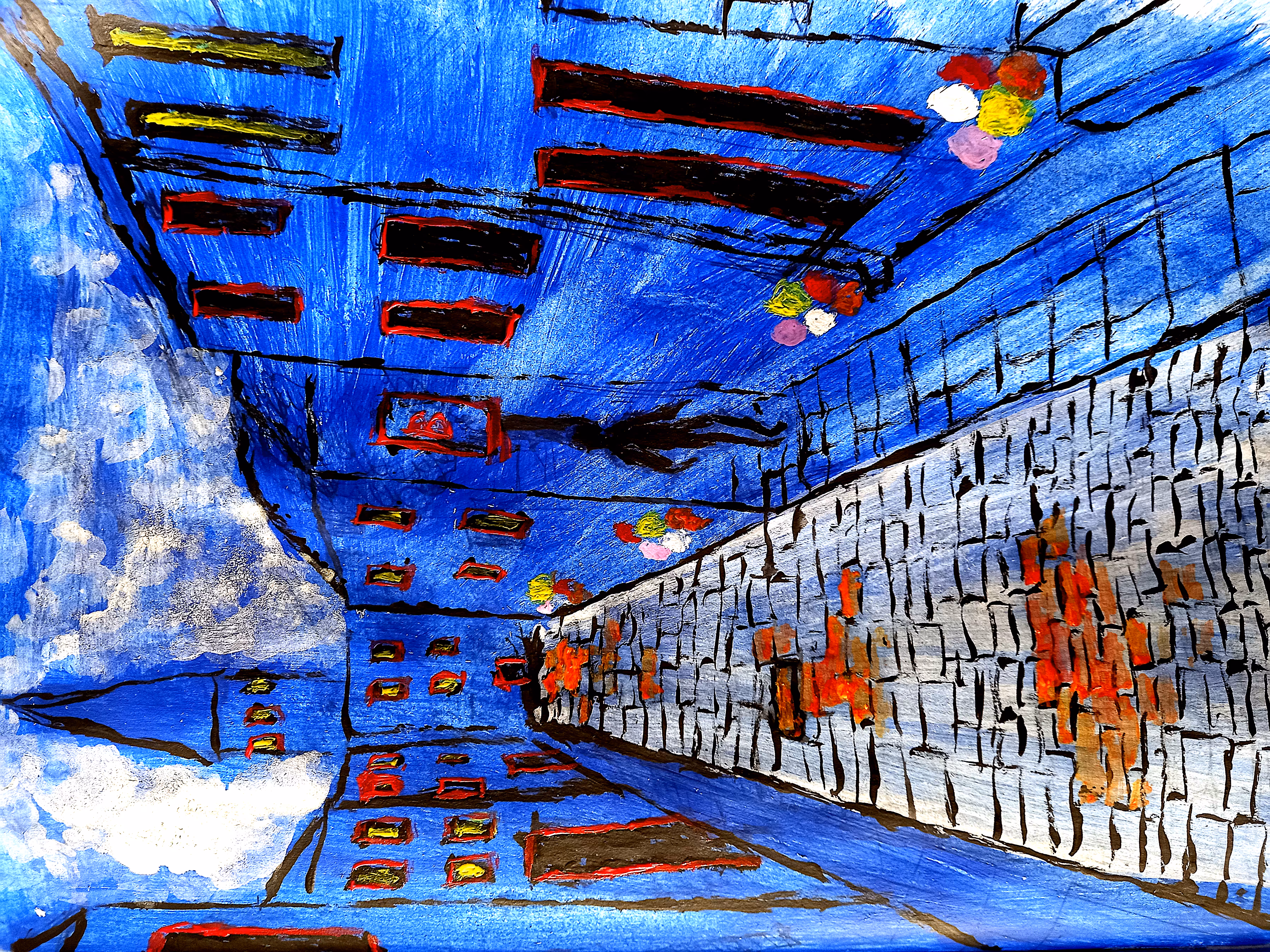 The Red Bus Stop in The Blue Alley