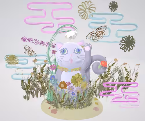 Flowers, cats, and you.  草花に囲まれて、君を待つ。