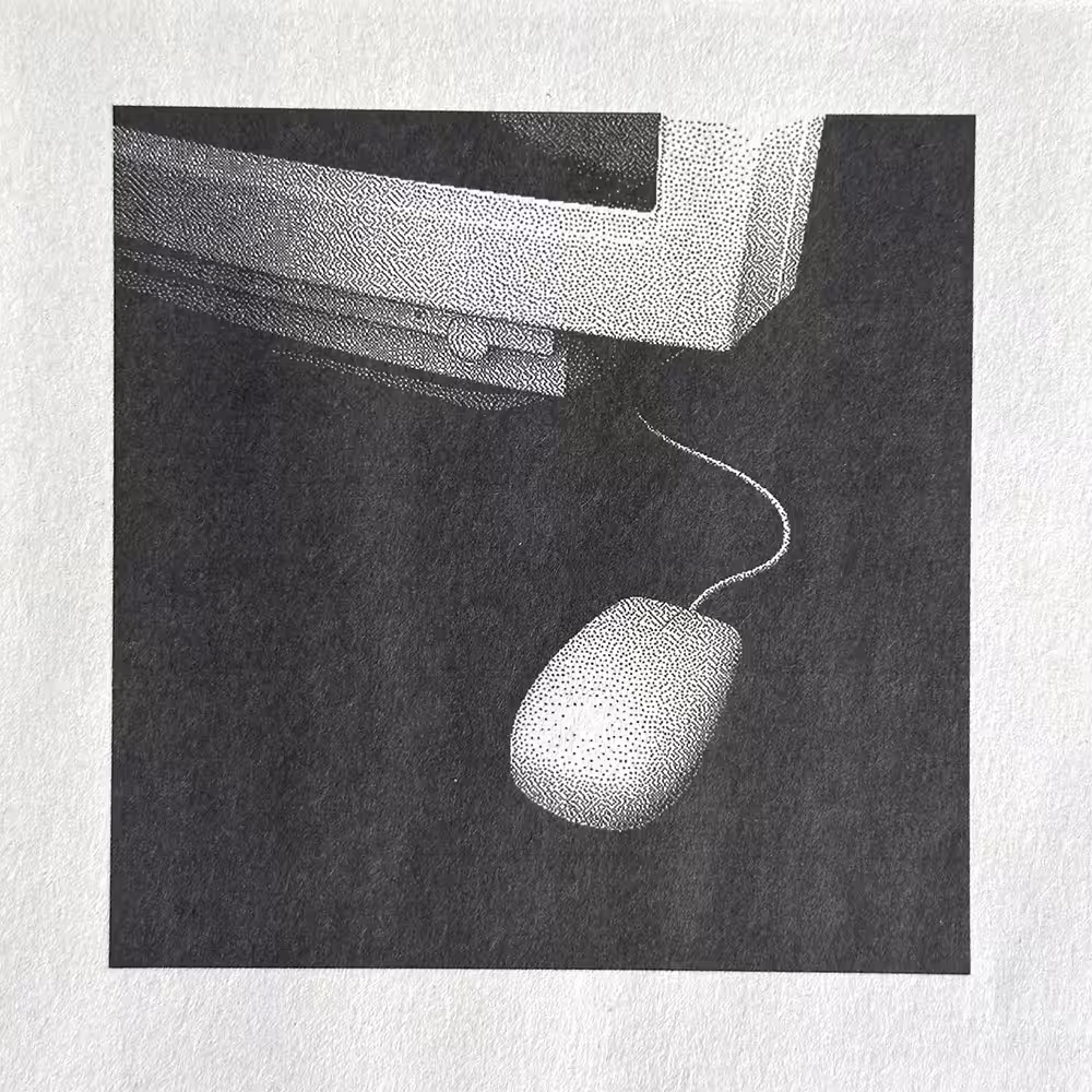 Computer and Mouse (on newsprint)