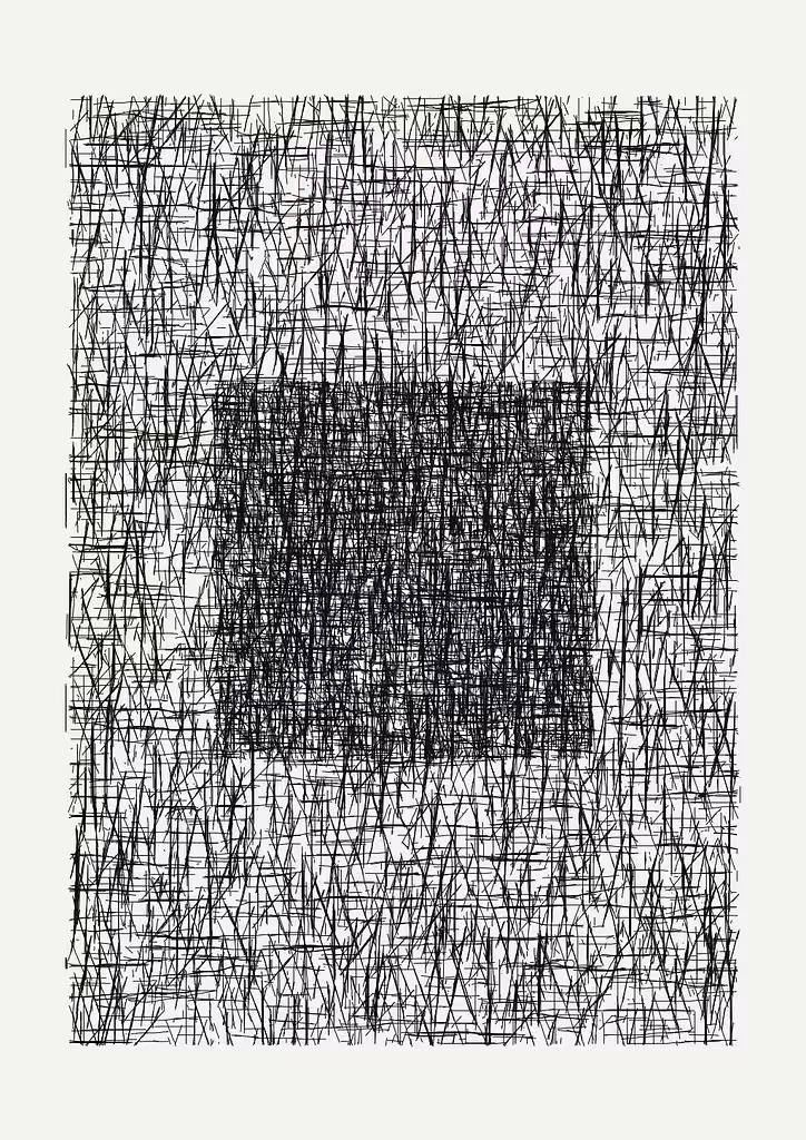 100*sqrt(2) hatched black square on a hatched rectangle (study for a pen plot)