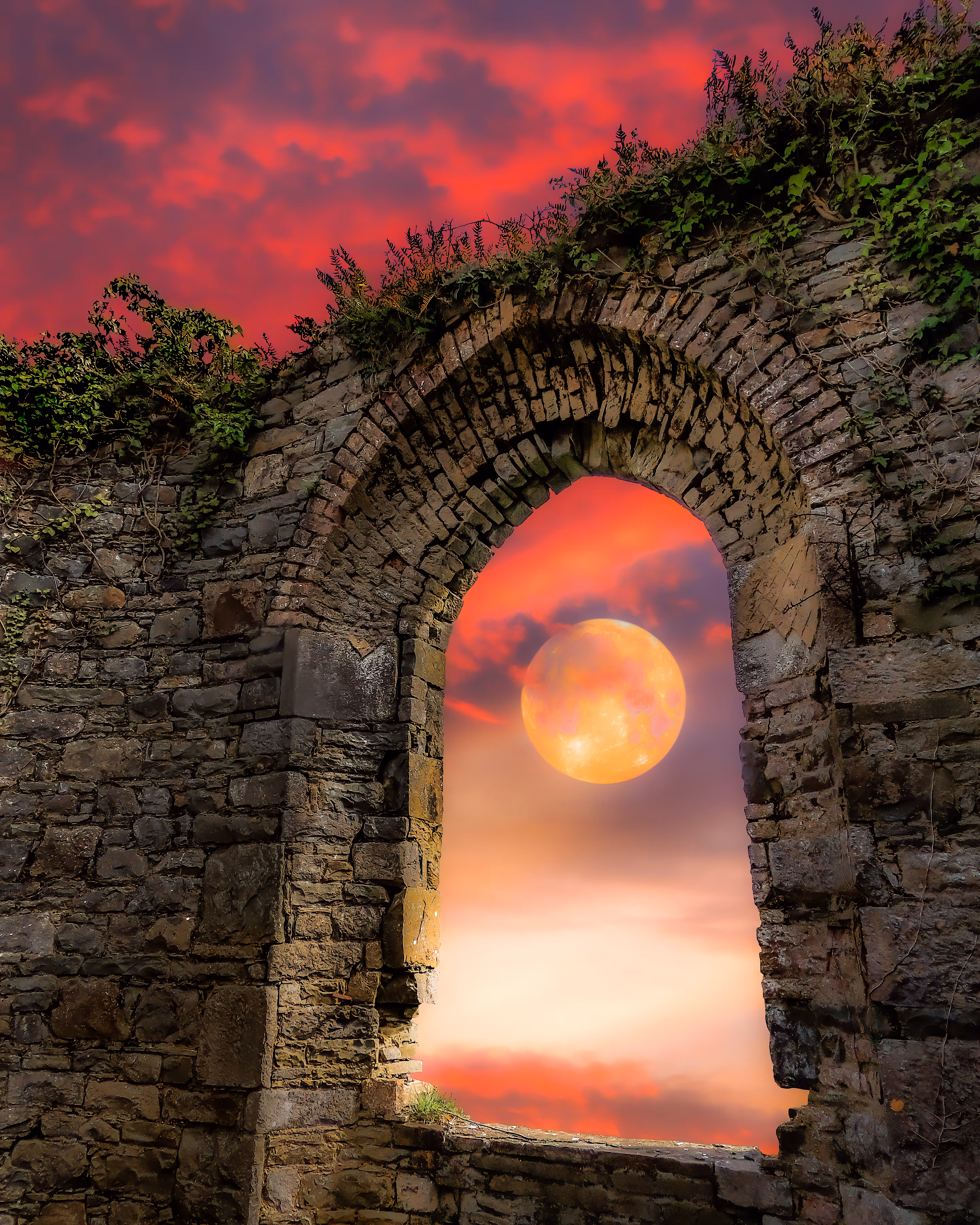 Super Moon through Ireland Church Ruins