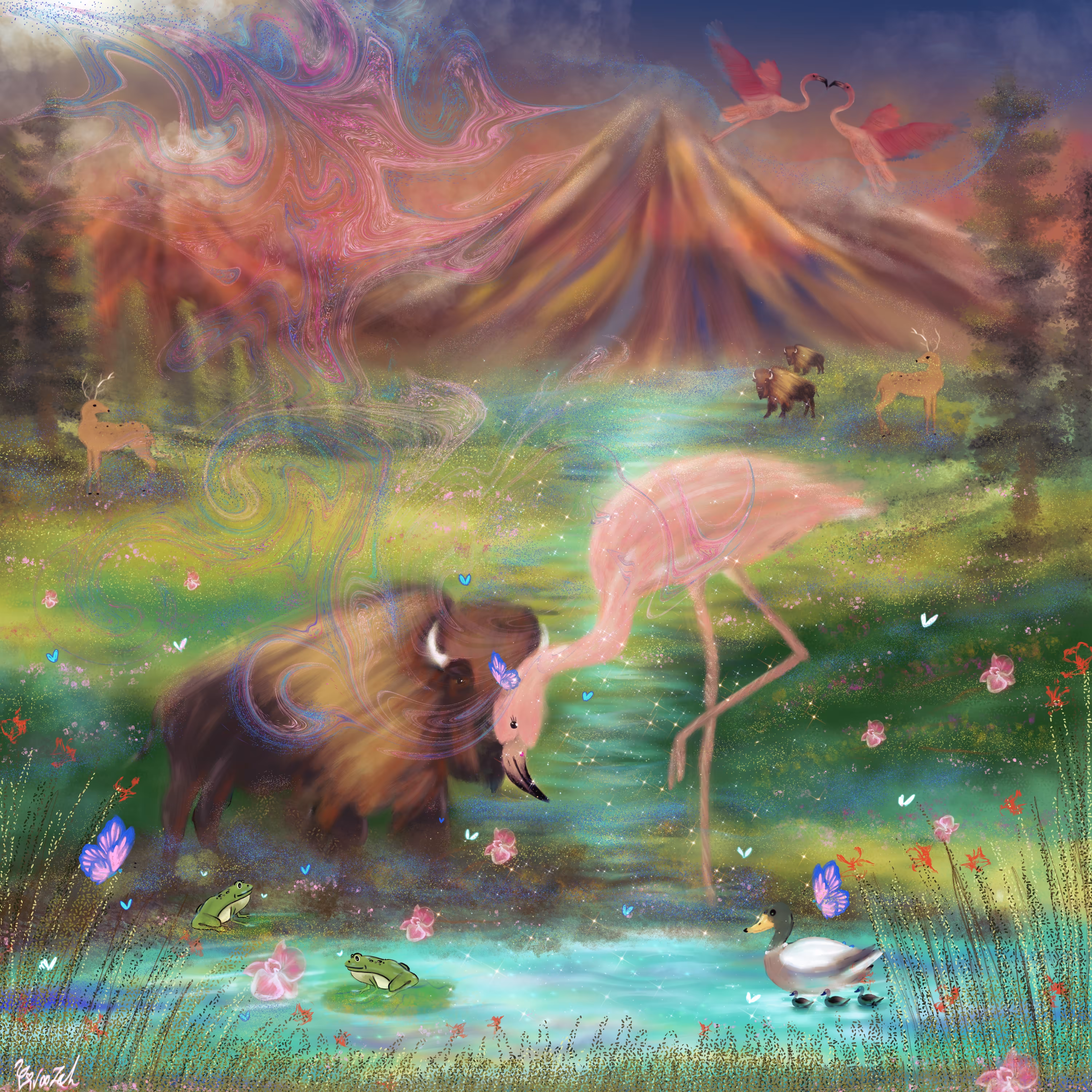 FLAMINGO IN WONDERLAND: Flamingo & Buffalo 🦬🦩