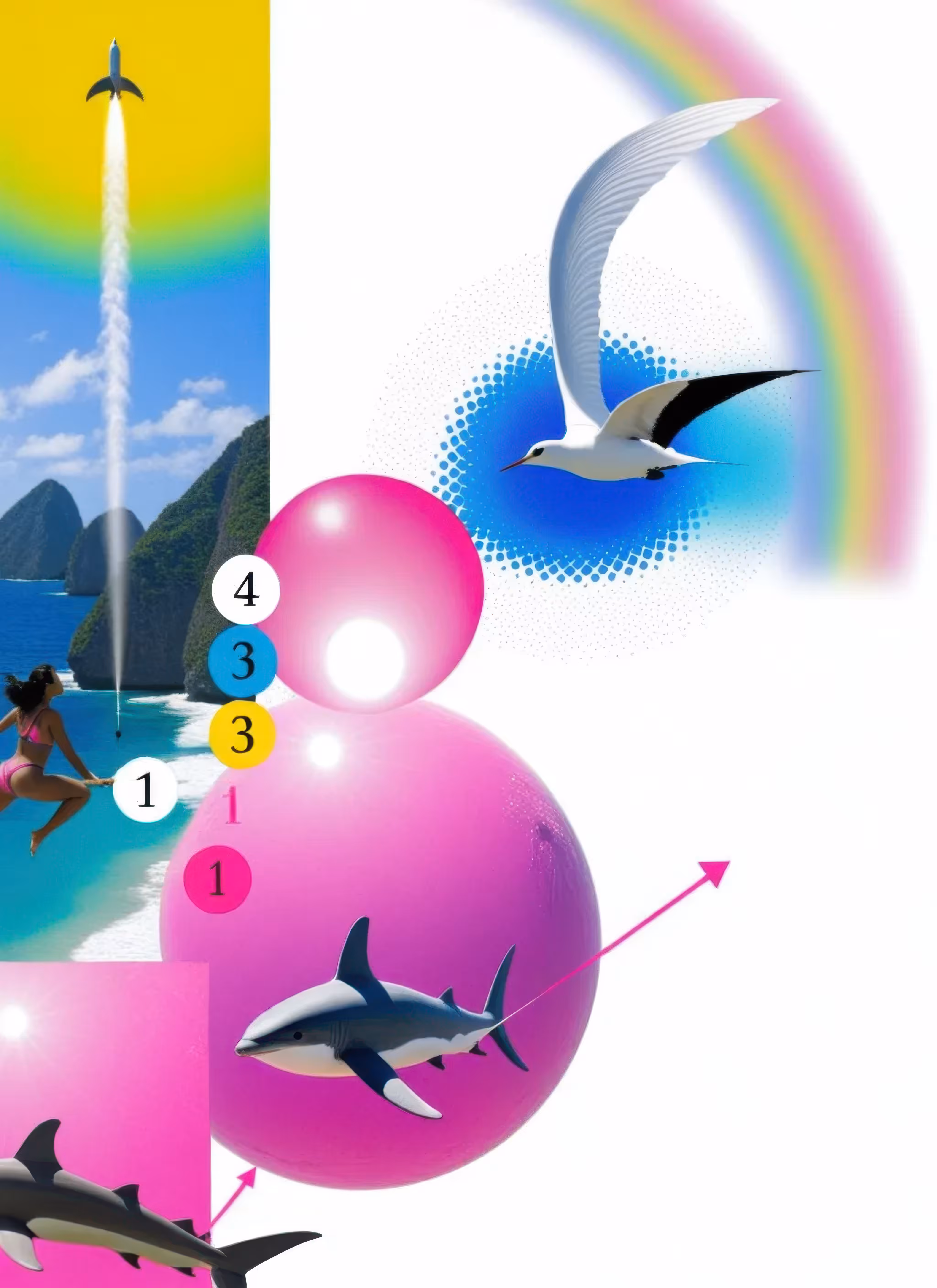 彩虹 海豚 气球 海鸥 宇宙飞船 云