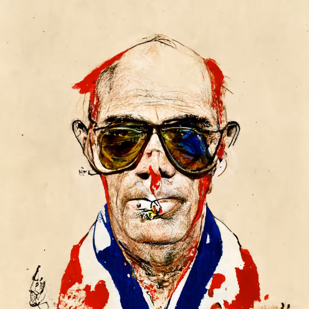 /imagine Hunter S. Thompson in the style of Ralph Steadman