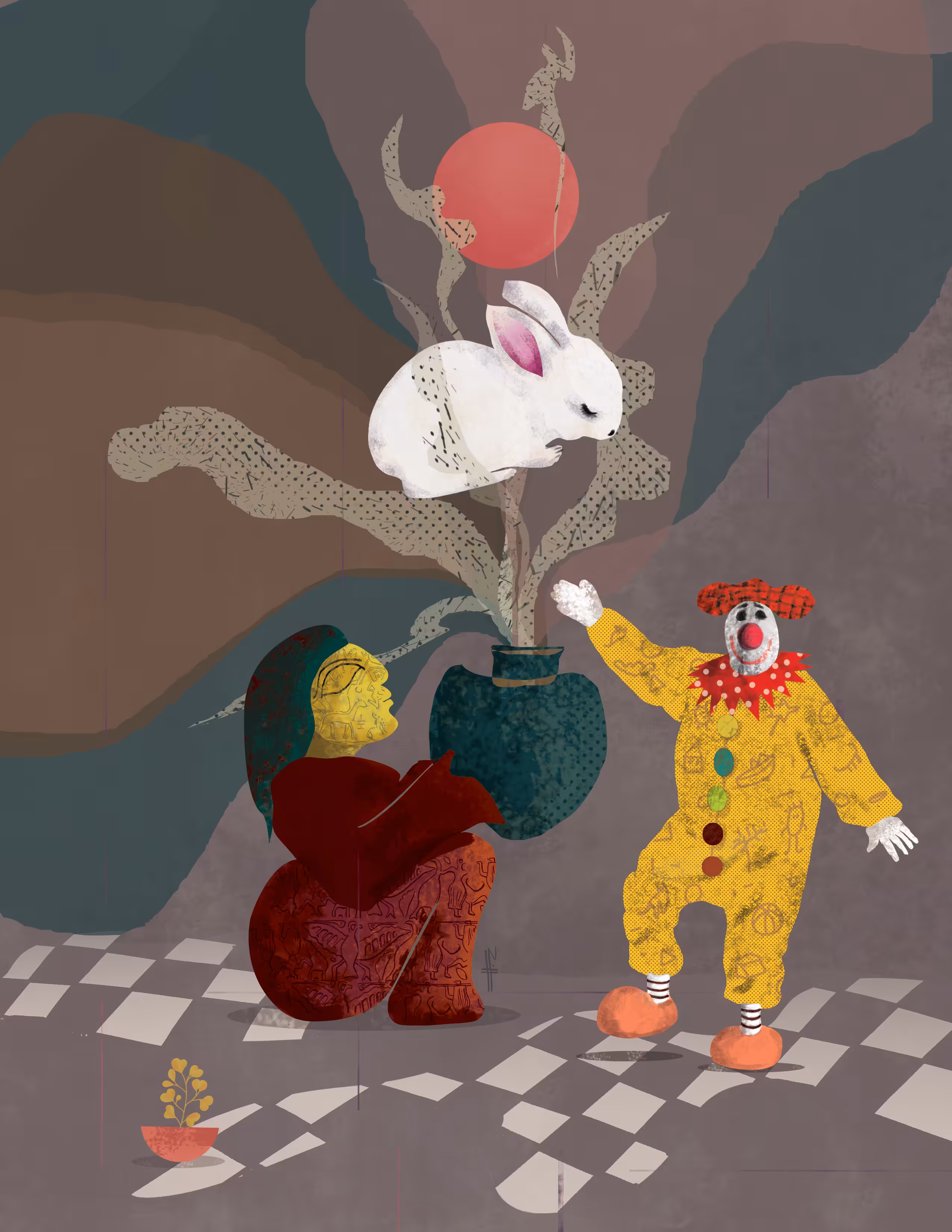 Female Worshiper And Clown