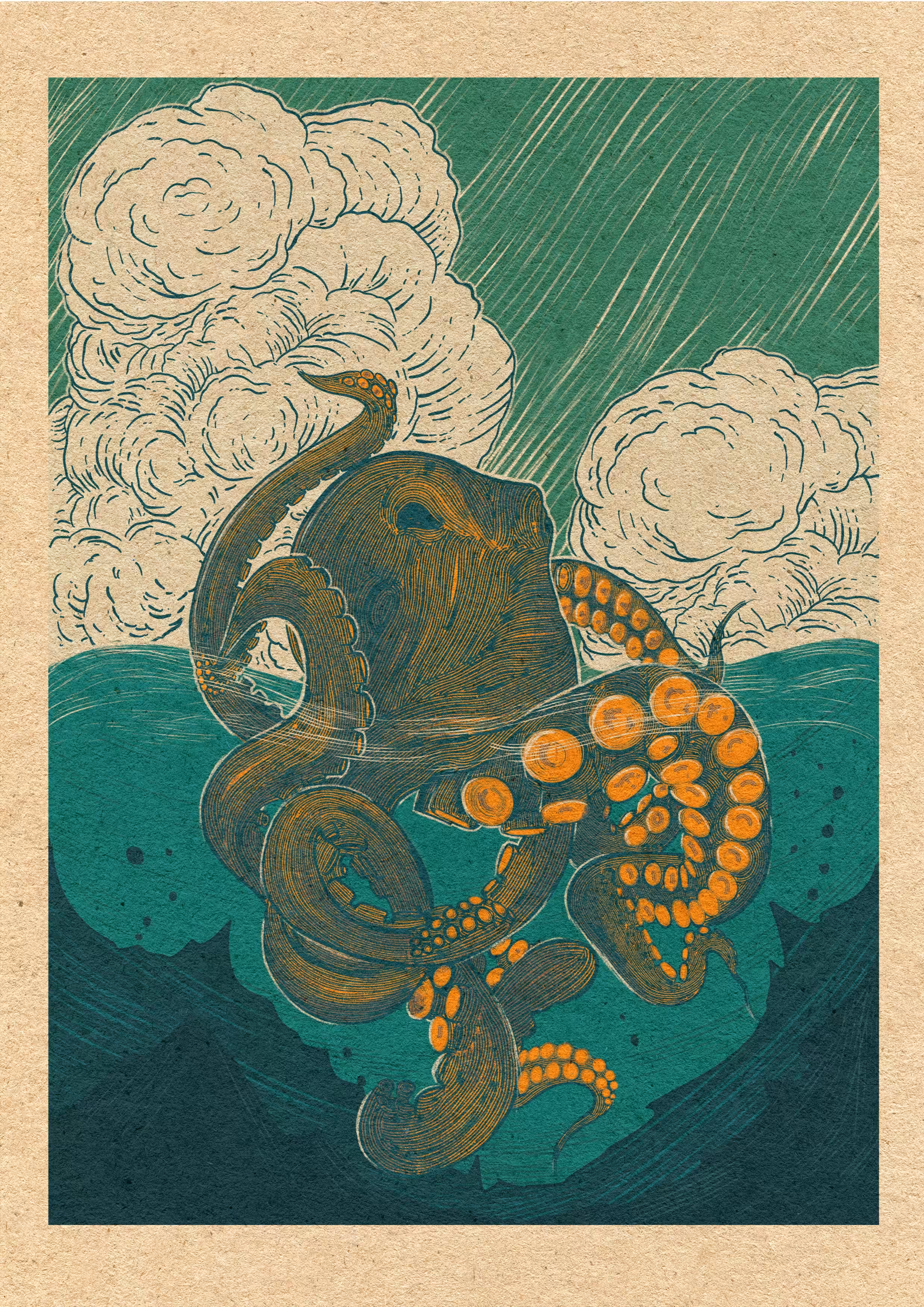 octopus in the ocean line