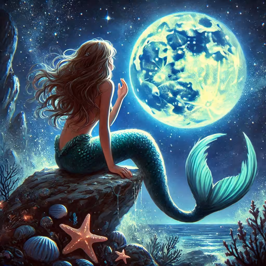 Pretty Mermaid and the moon🧜🏻‍♀️🌙