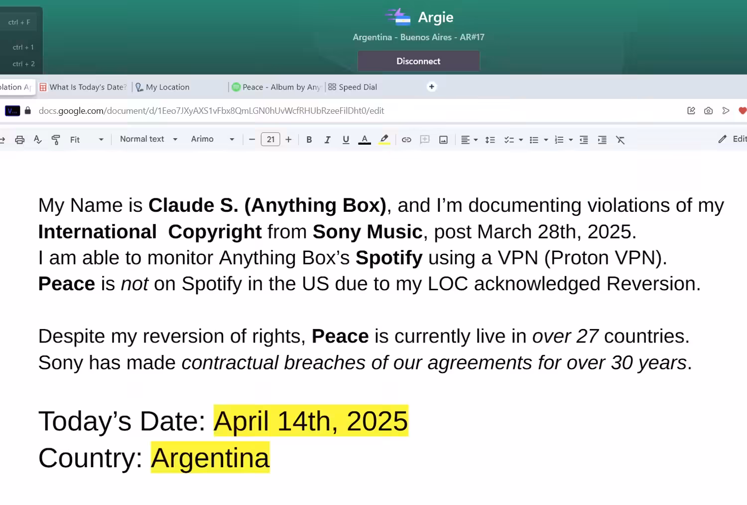 Exhibit 15: BATES 0425-204 to 0425-237: BATES 091425 / Sony Music CP International violations: 04.14.2025