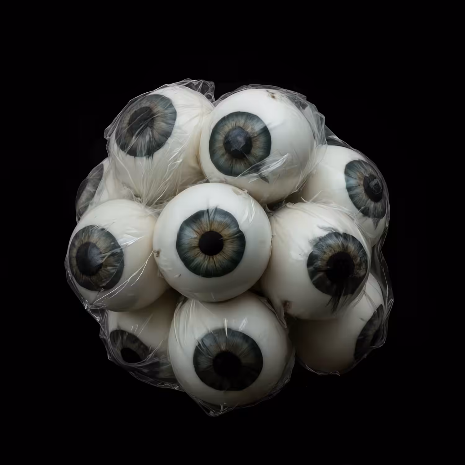 Eyes trapped in plastic.