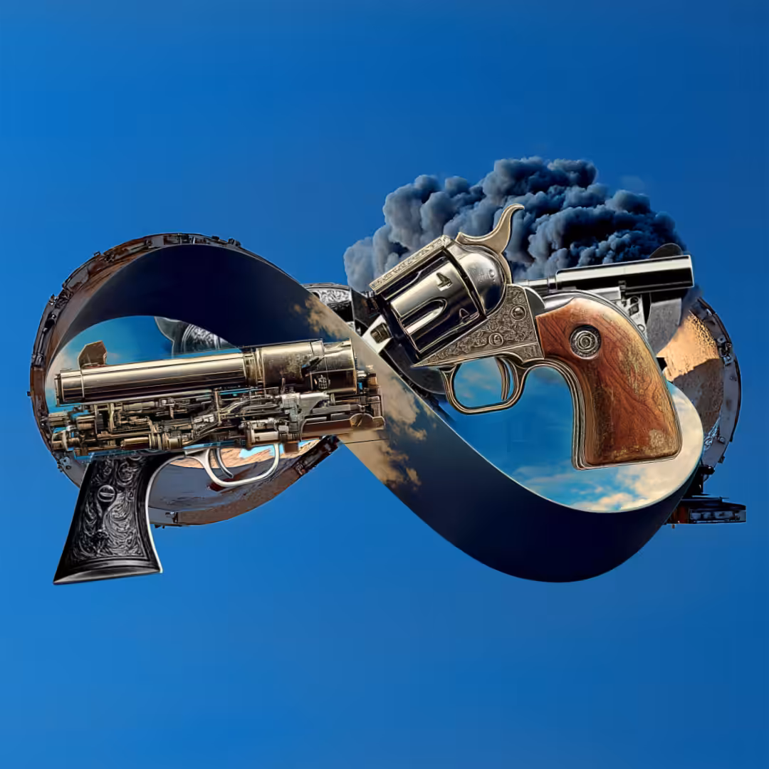 locomotive steam engine superimposed into pistols ∞ innside the eternalEcho