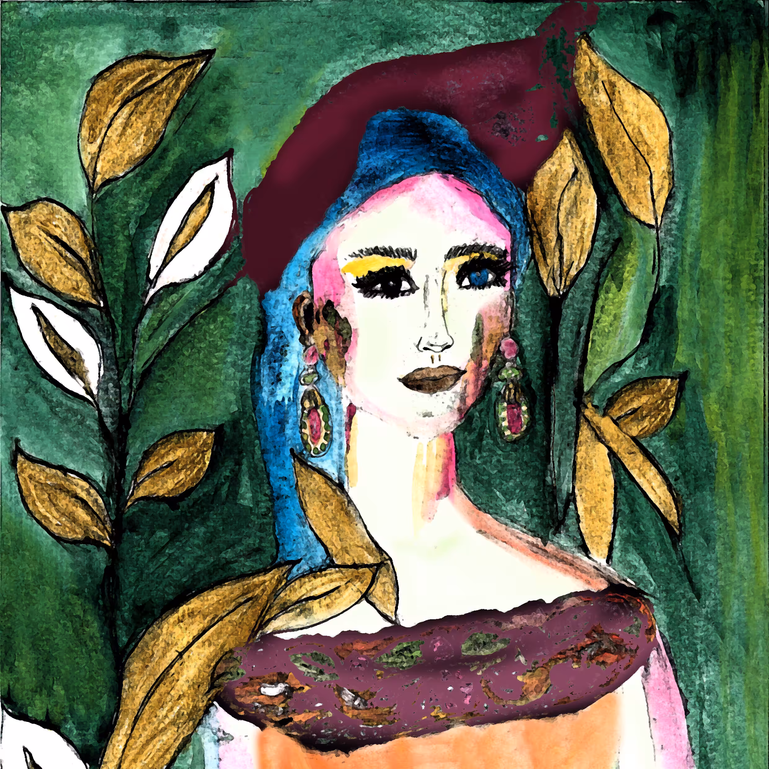 lady with red hut 