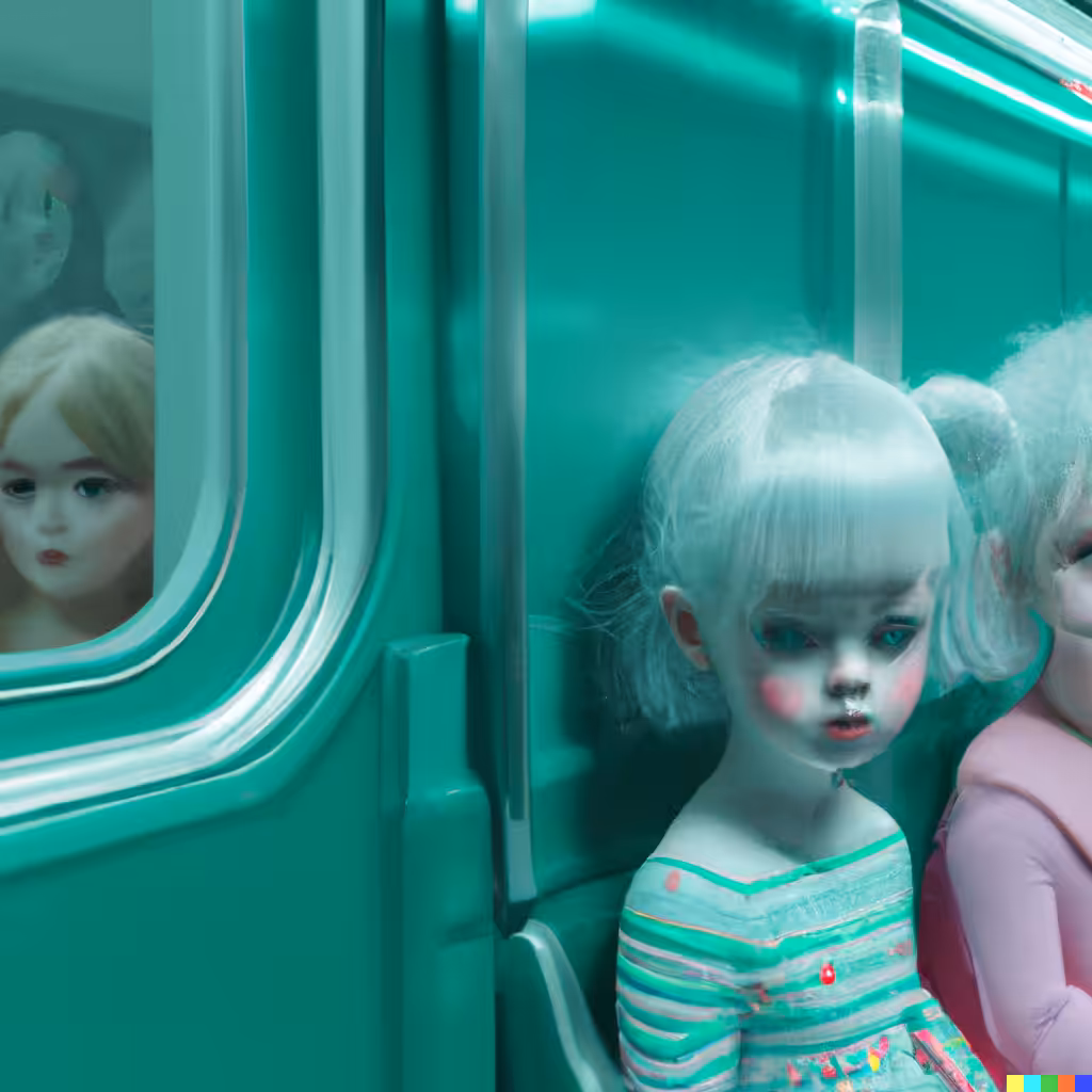 animatronic dolls on the subway by Margaret Keane, 1960s
