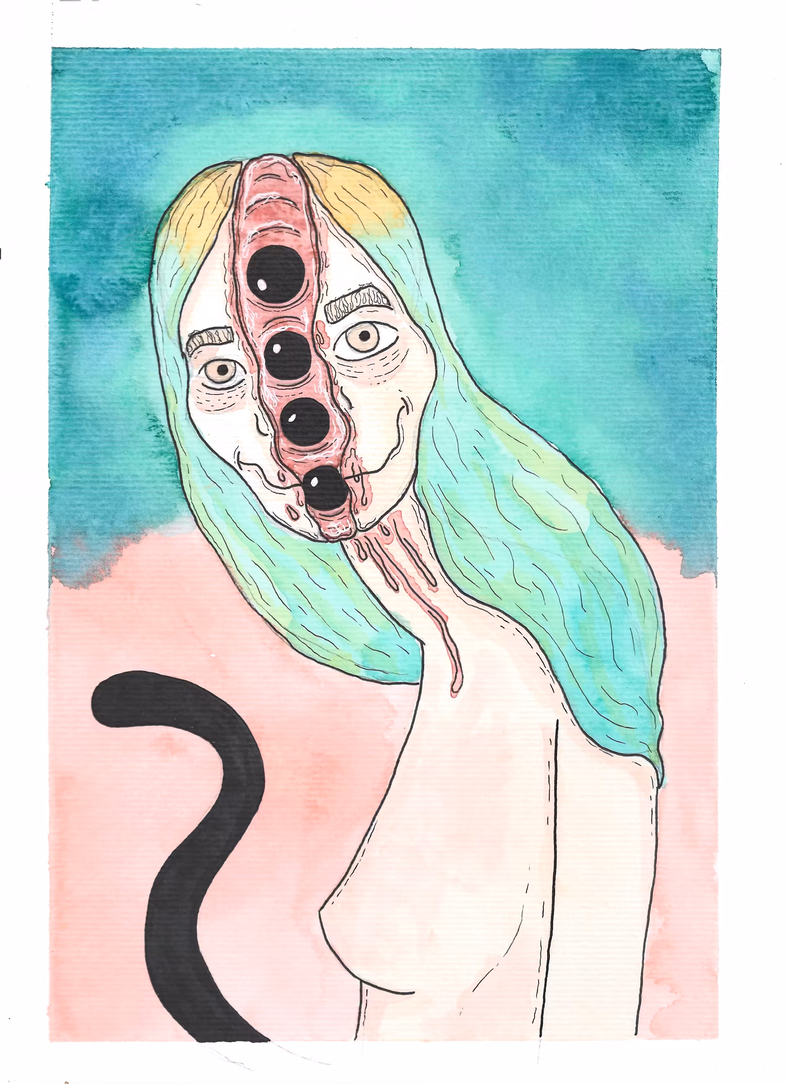 Self-Portrait with Ghosts (watercolor + physical version)