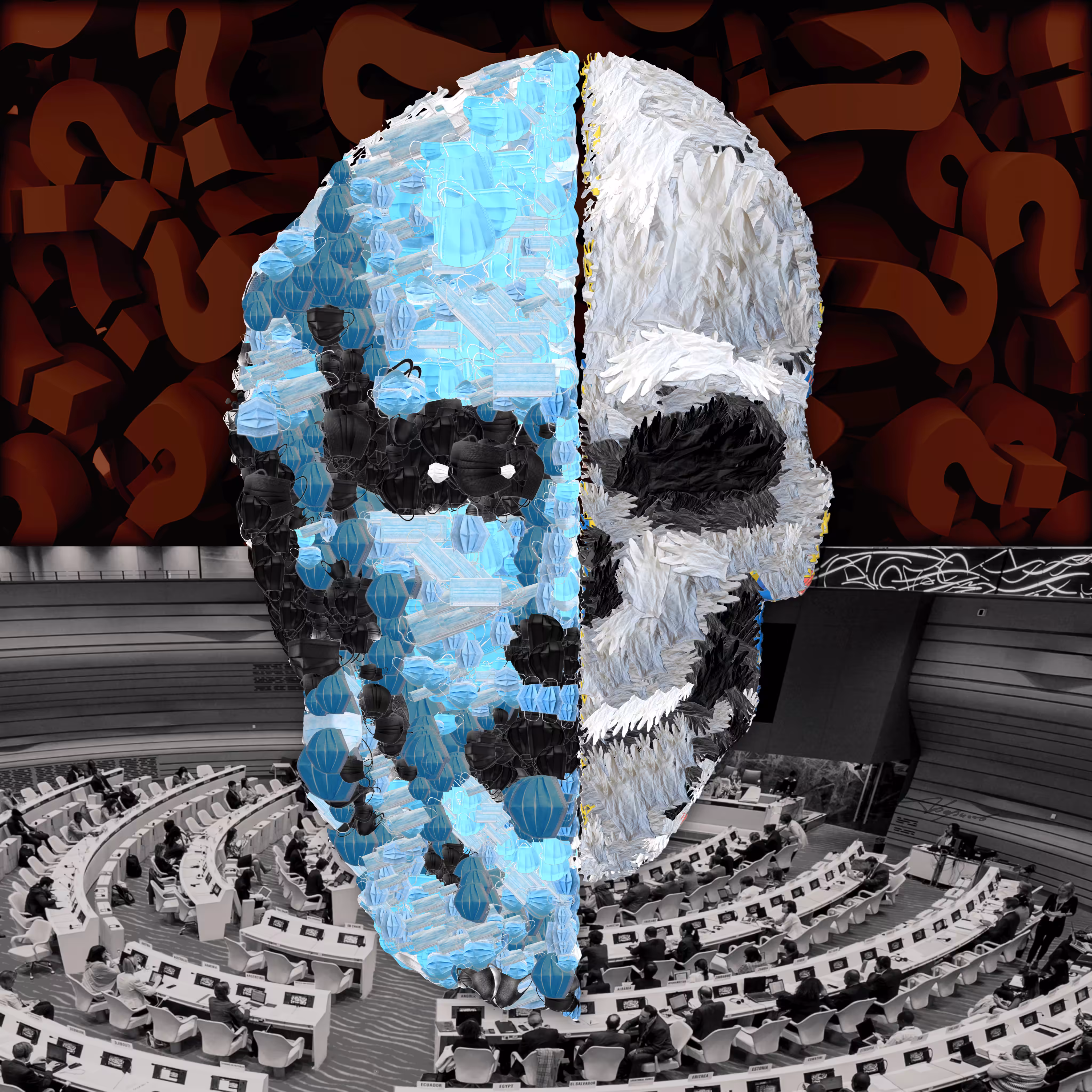 Hippocrates in Masks versus Skull in Gloves