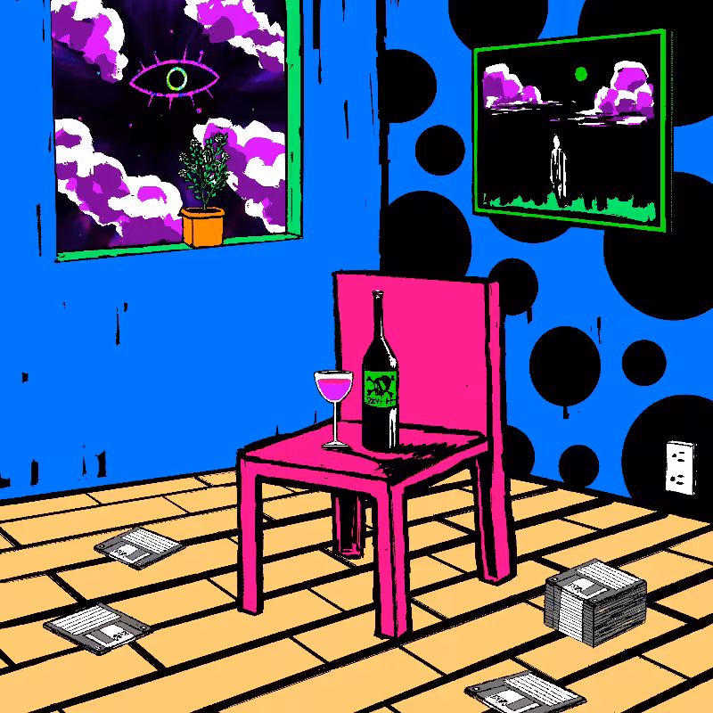pink chair in the blue room #102
