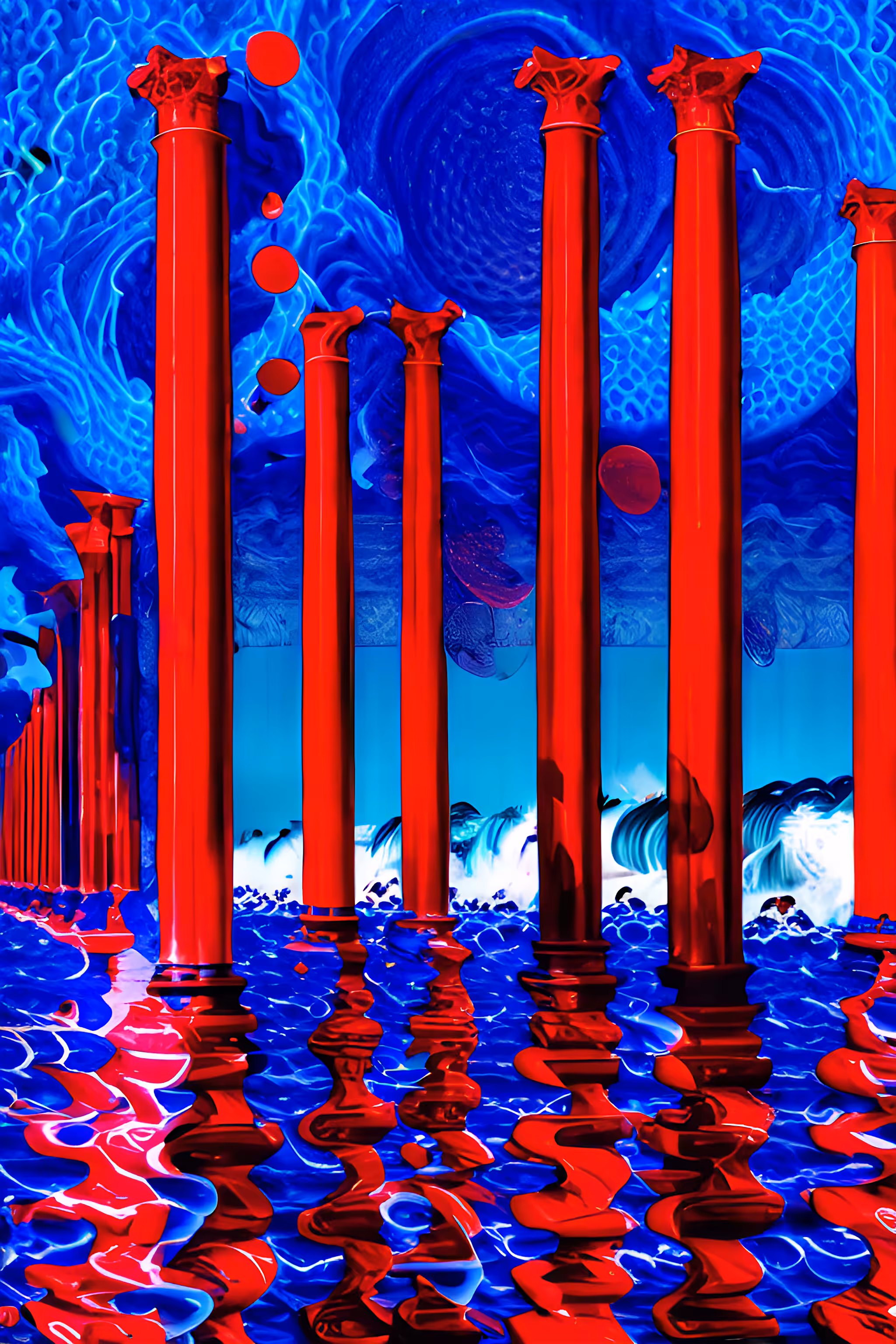 Red Columns by the Sea