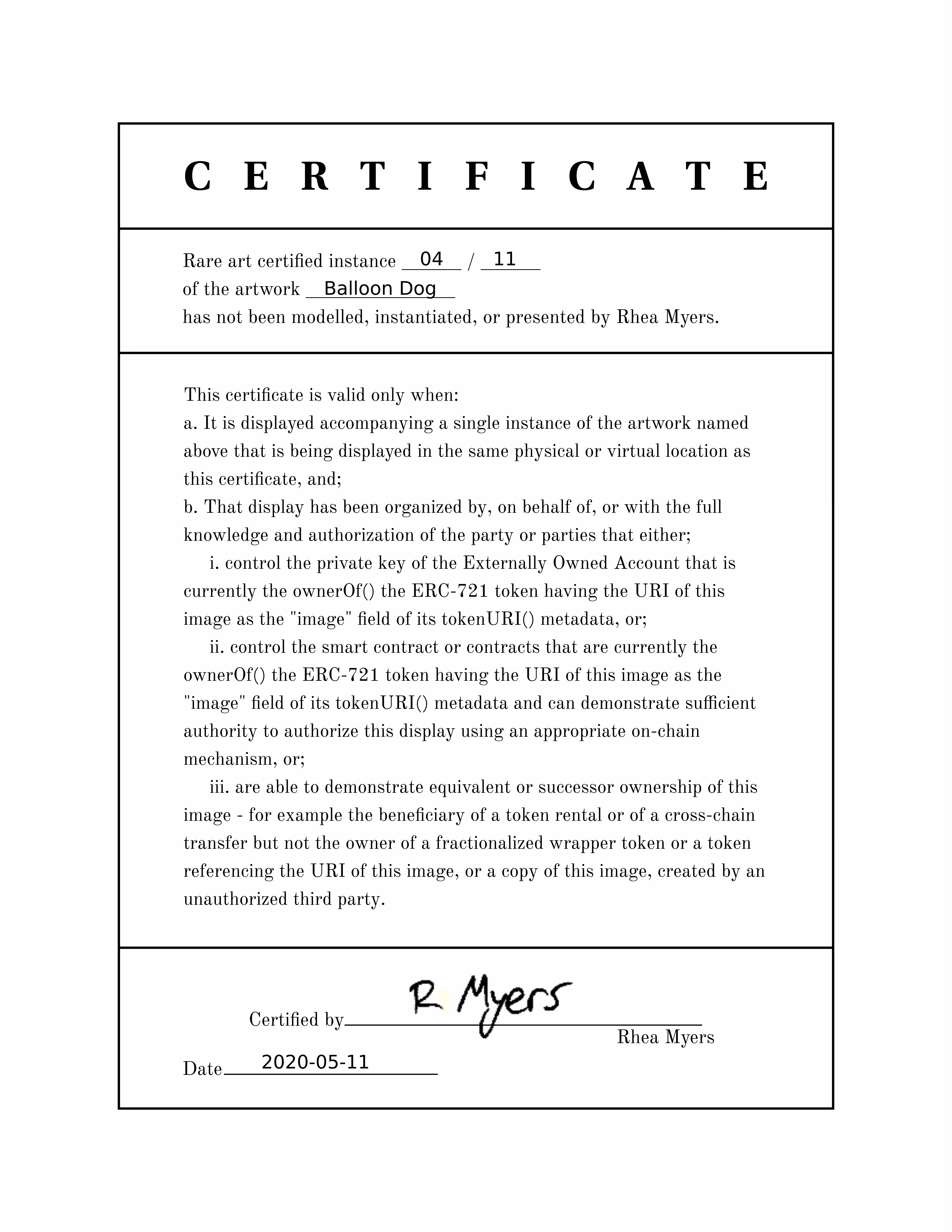 Certificate of Inauthenticity: Balloon Dog (04 of 11)