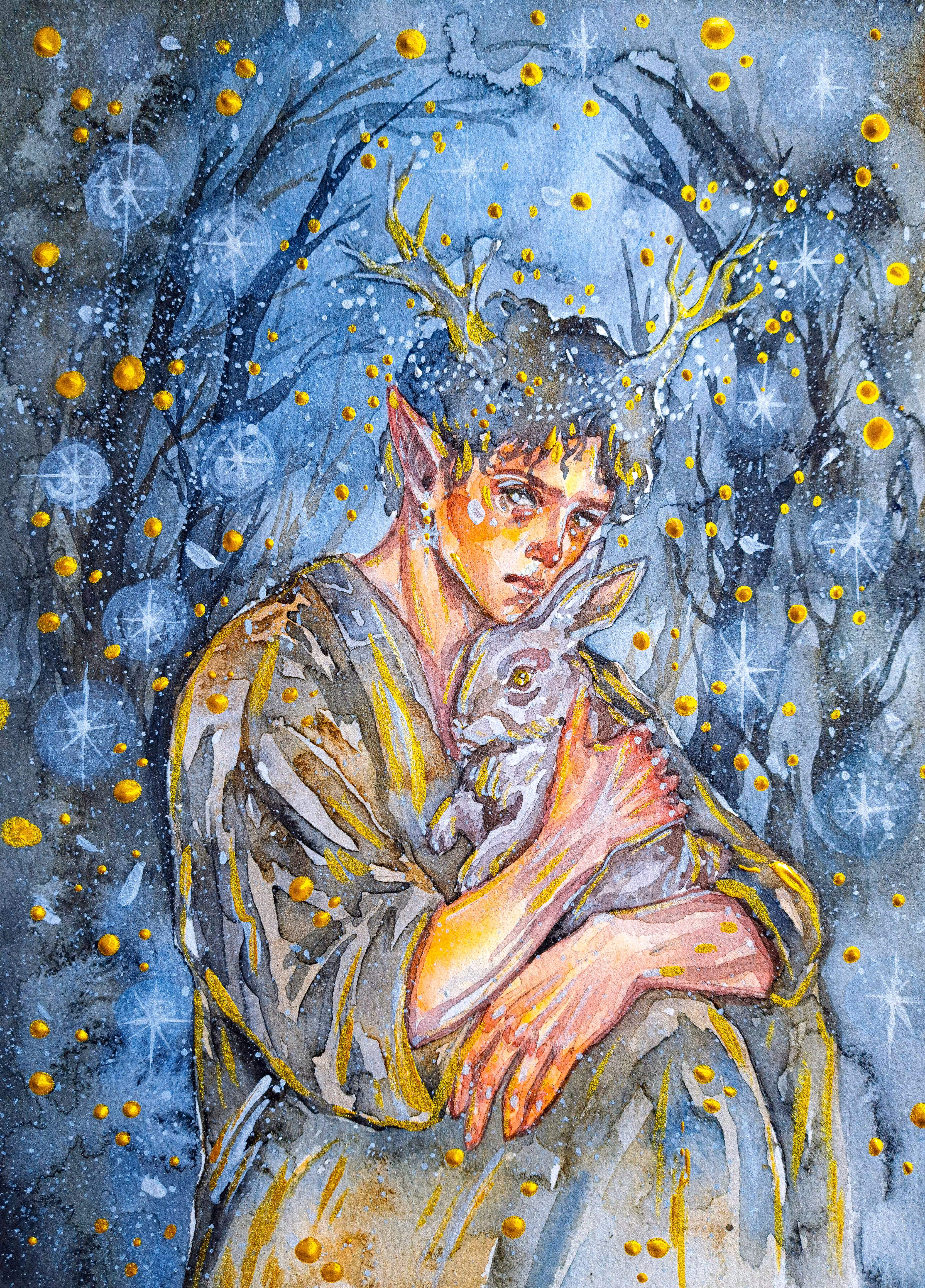 Watercolor art & portraits : «𝐓𝐡𝐞 𝐭𝐚𝐥𝐞 𝐨𝐟 𝐭𝐡𝐞 𝐅𝐨𝐫𝐞𝐬𝐭 𝐃𝐞𝐞𝐫 𝐚𝐧𝐝 𝐑𝐚𝐛𝐛𝐢𝐭»
