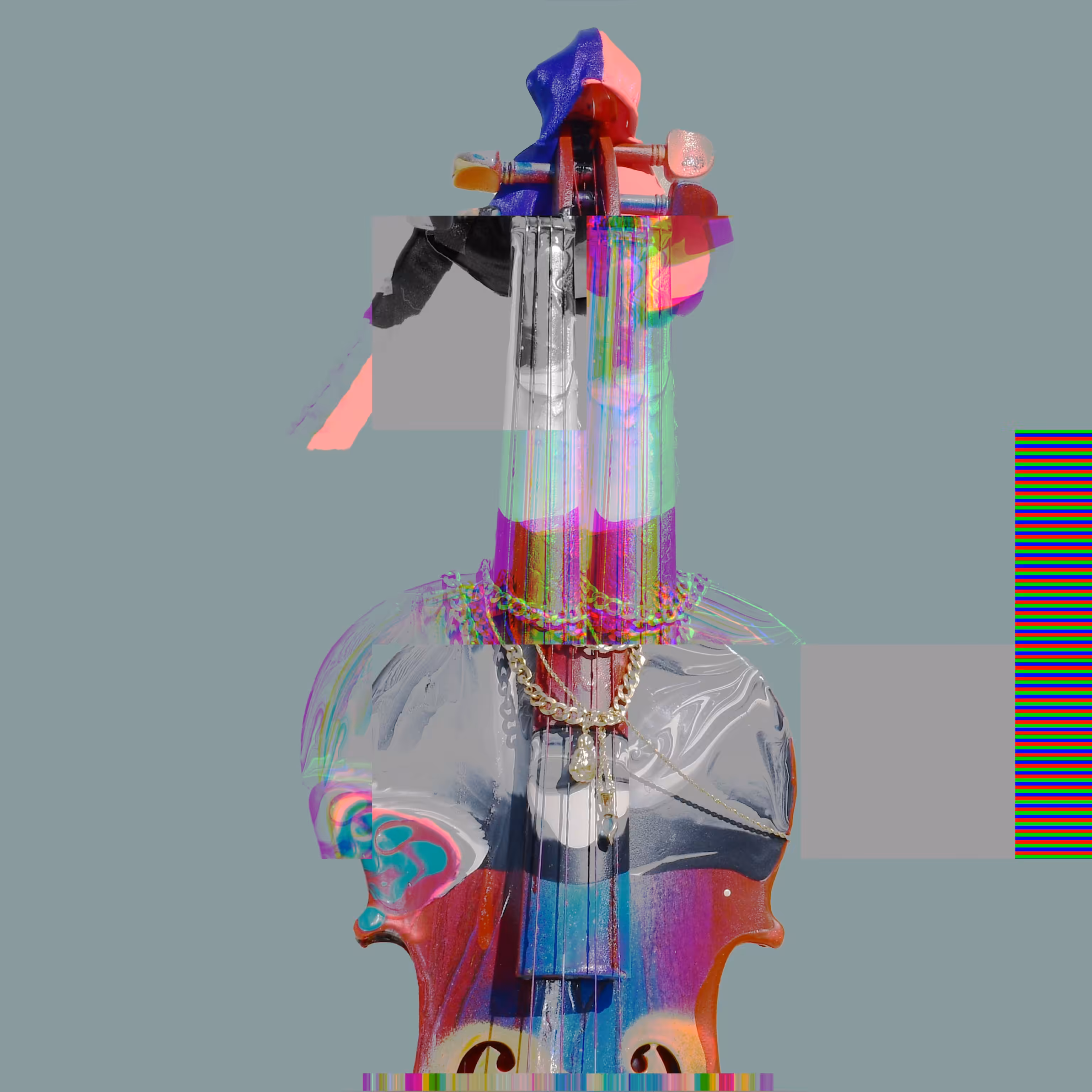 Mushroom kicking in on violin wearing a du rag 002