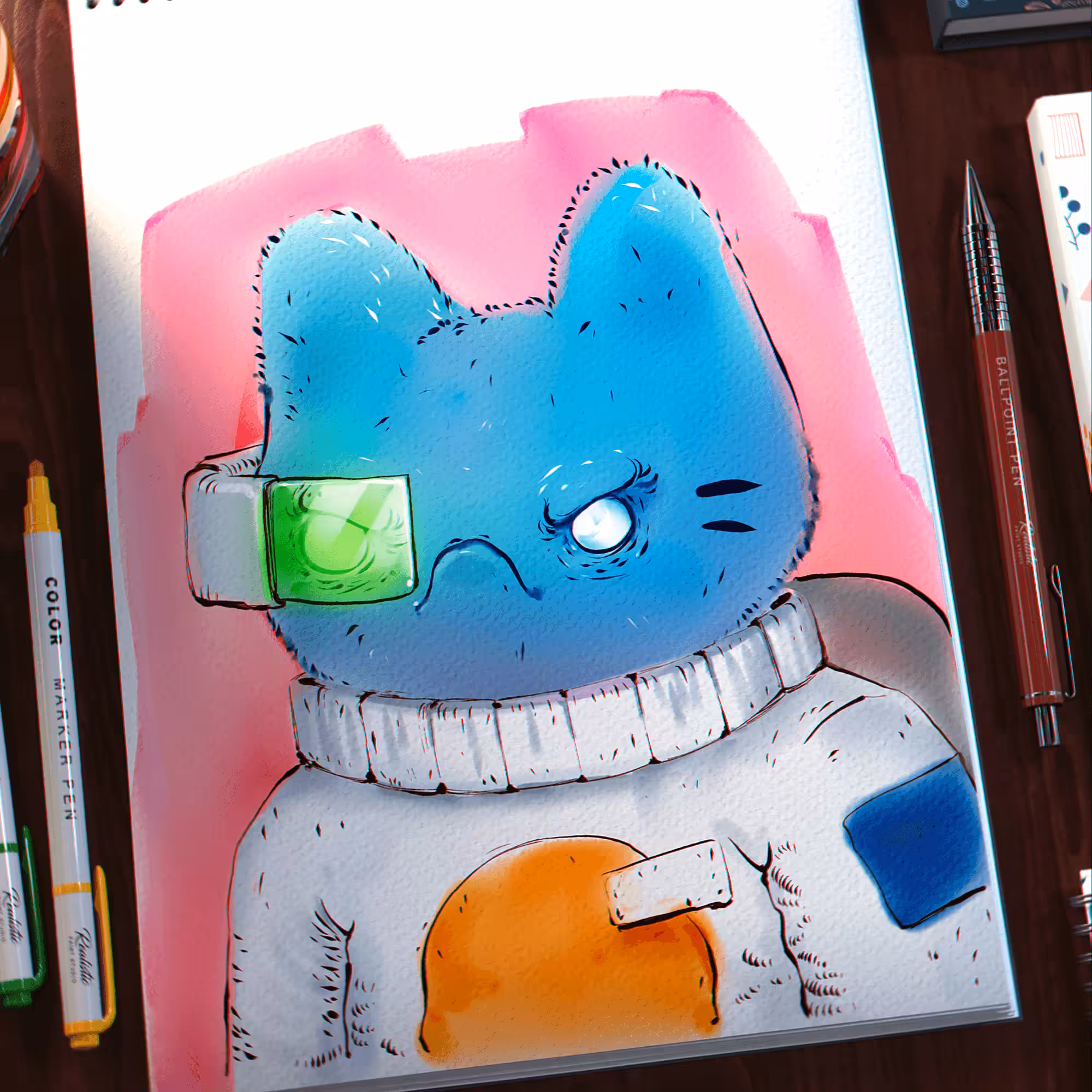 Watercolor Cool Cat #2924