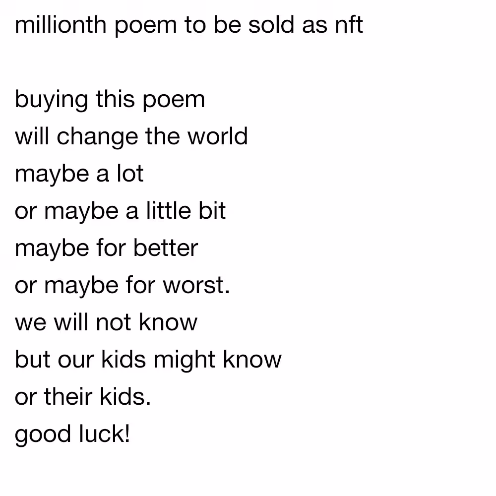 millionth poem to be sold as nft