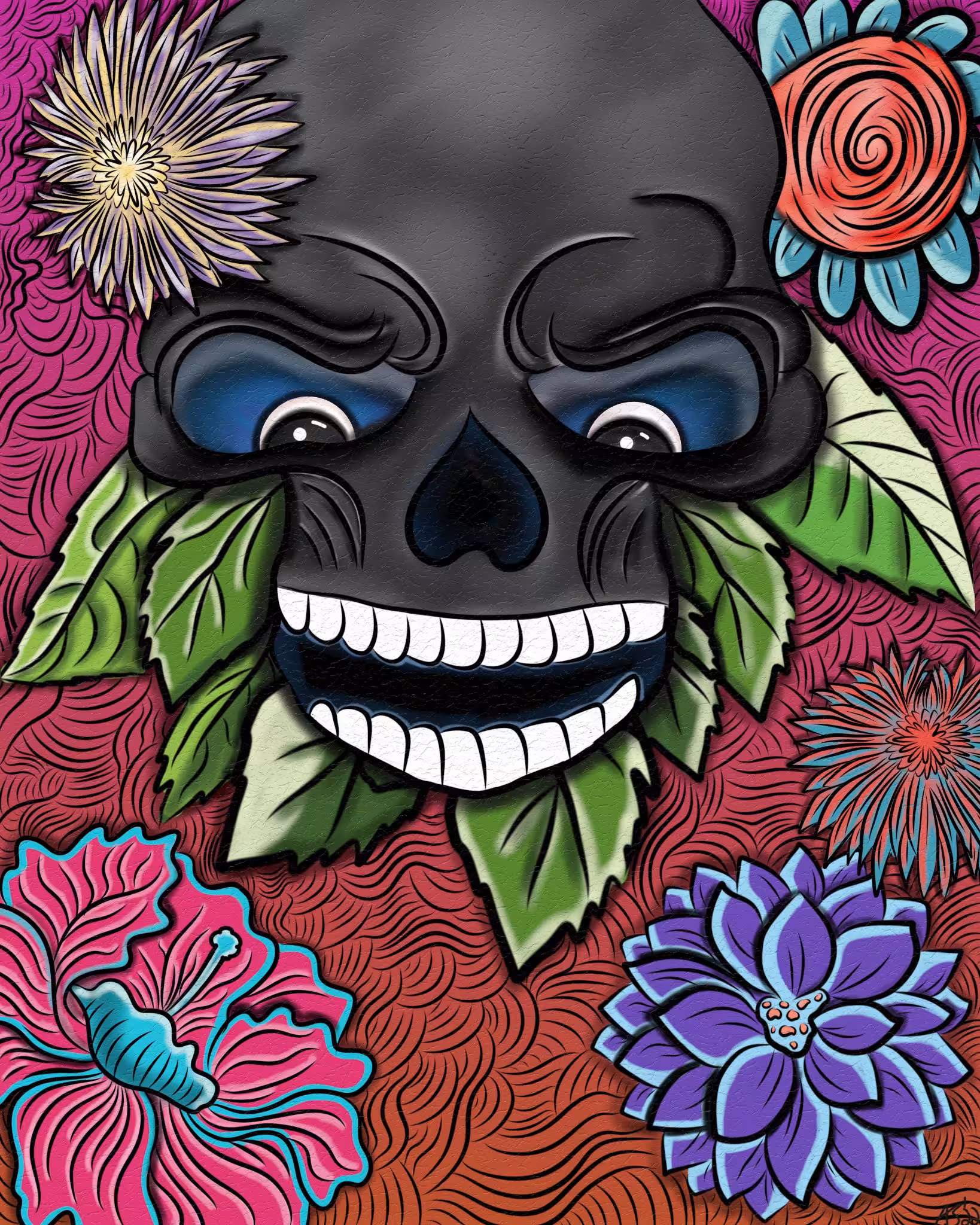 Skull and Flowers