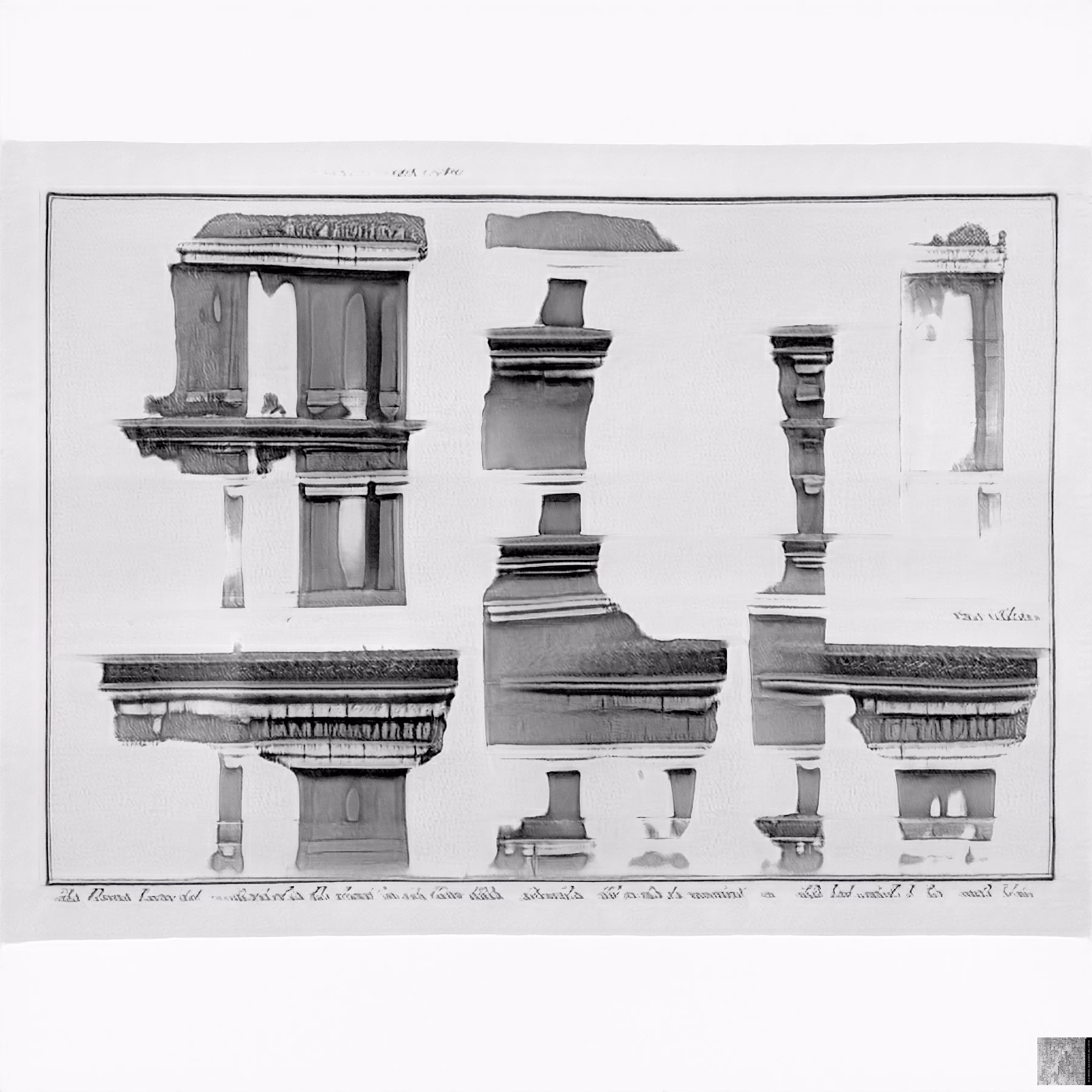 Varie trabeazioni capitelli e frammenti ornamentali (Various architectural details)
