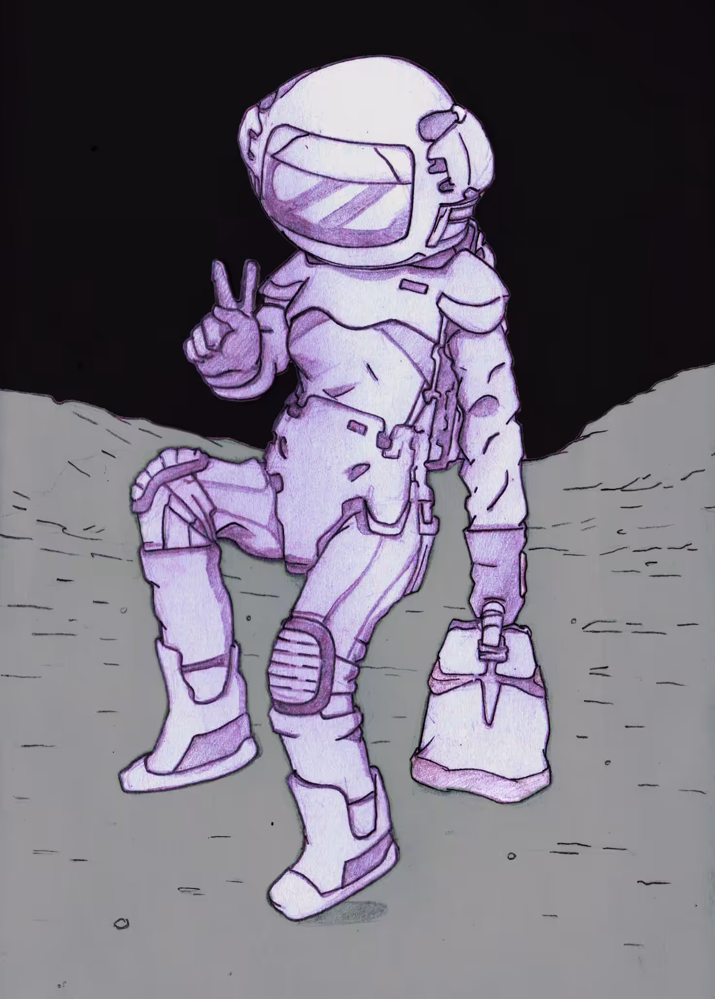 Astronaut Woman in the Dark Side of the Moon - Mixed - Medium