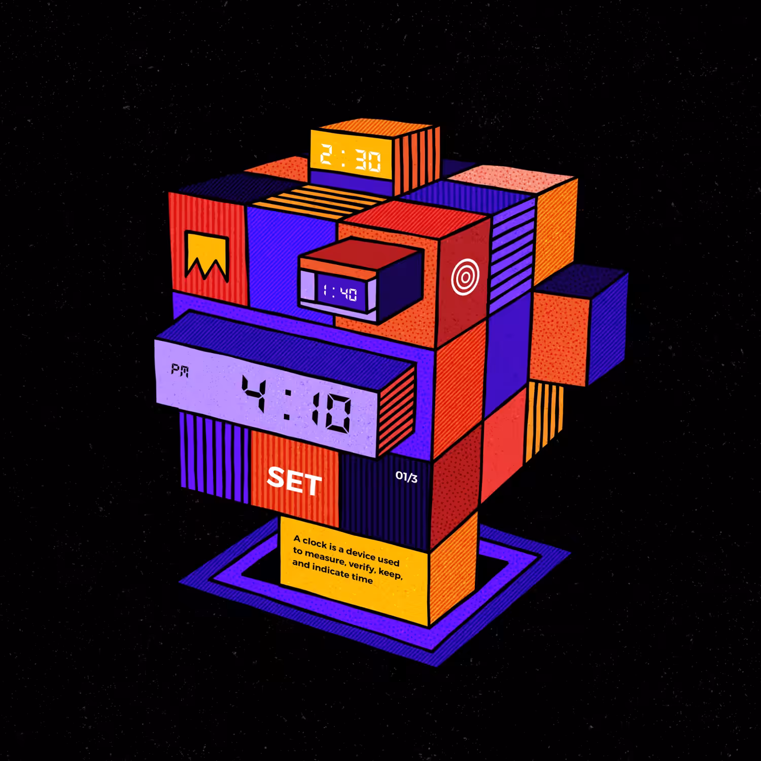 neon cube clock