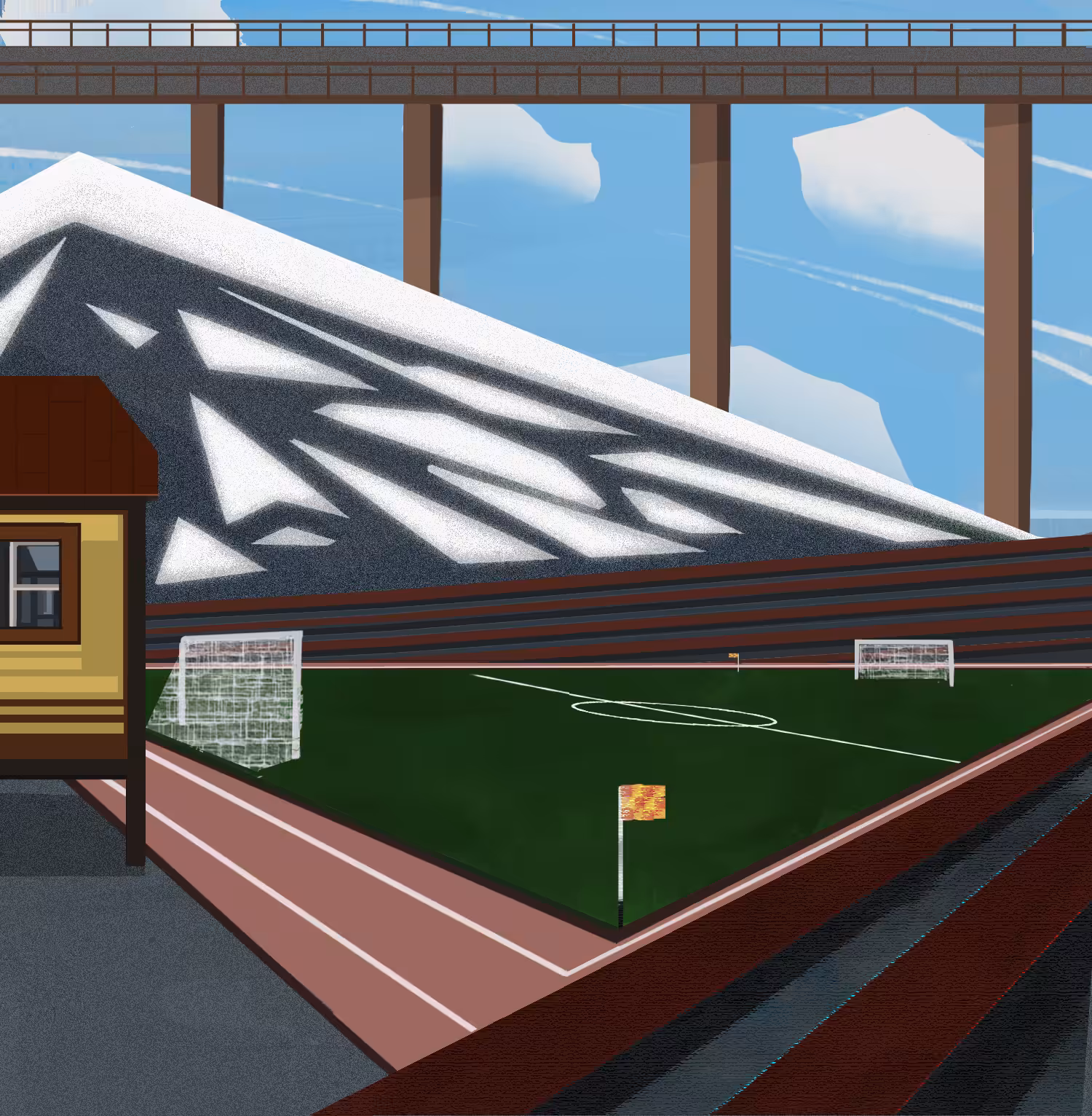 Landscape with a football flying in the air 