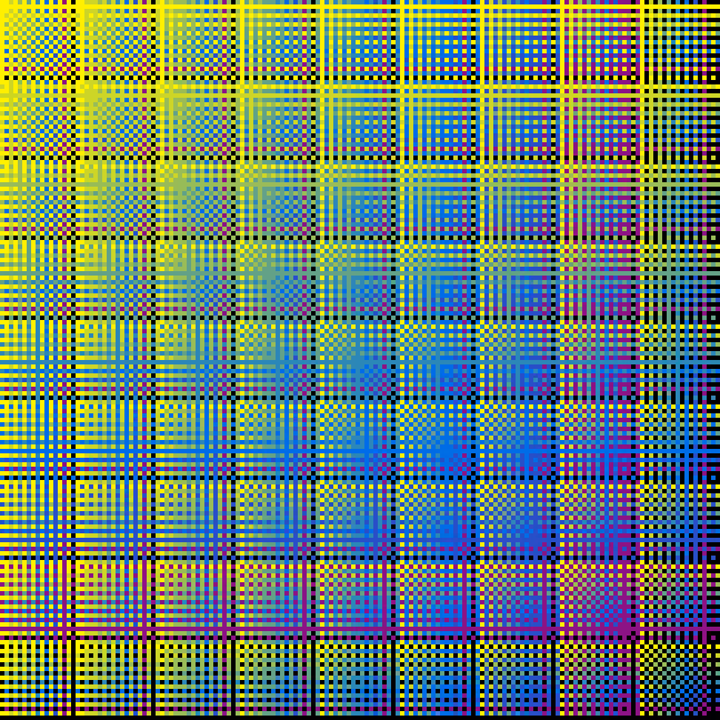 2x2 pixel variations yellow-blue-purple gradient