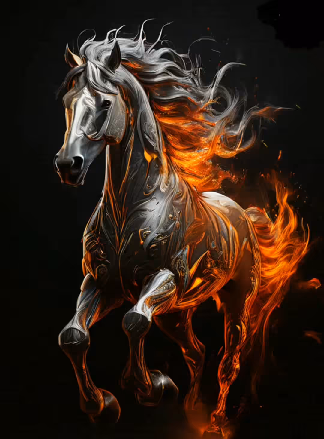 Inferno: The Invisible Guardian - Fire and silver sculpture