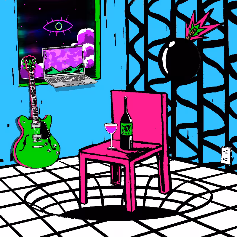 pink chair in the blue room #111