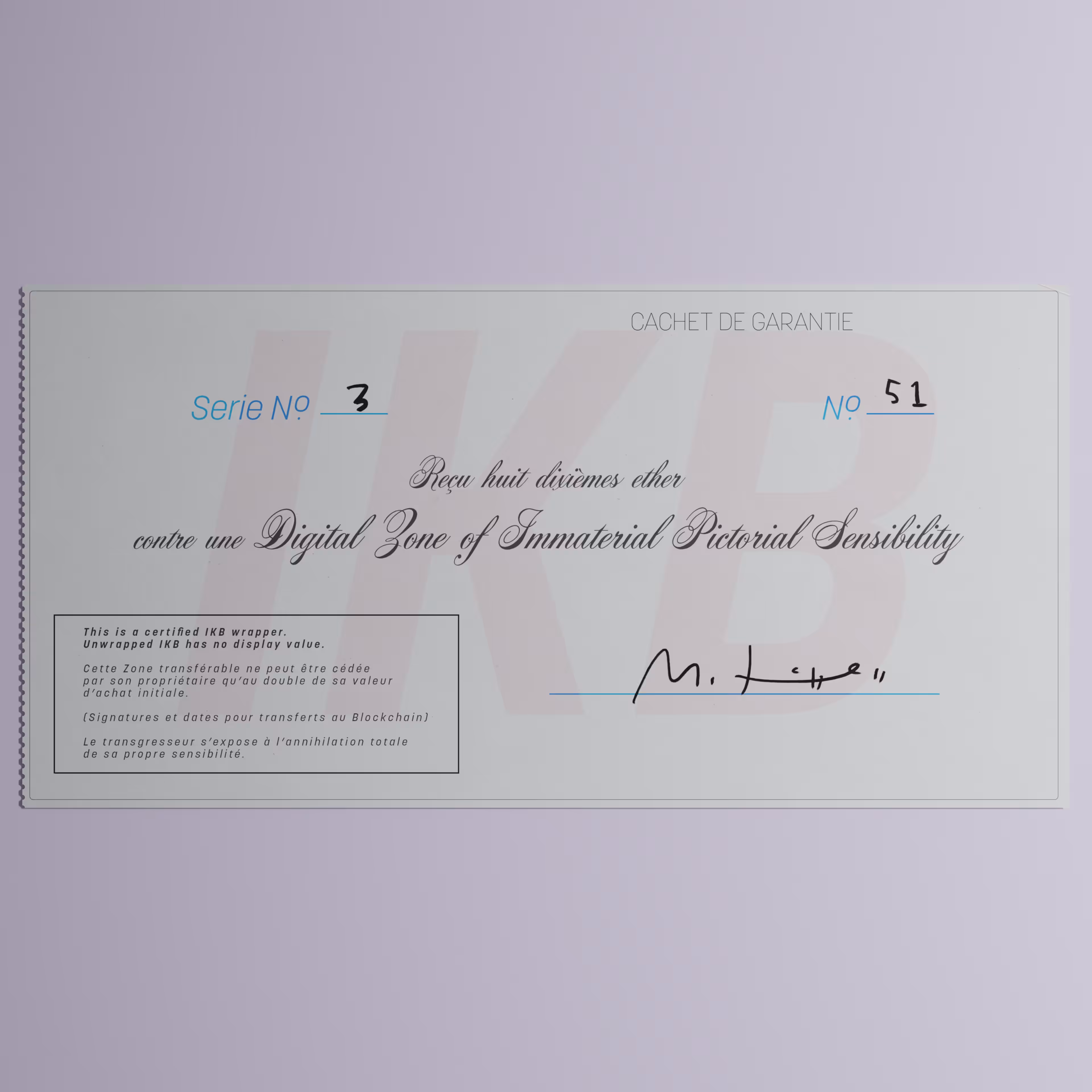 Digital Zone of Immaterial Pictorial Sensibility, Series 3, Edition 51. (Wrapped)