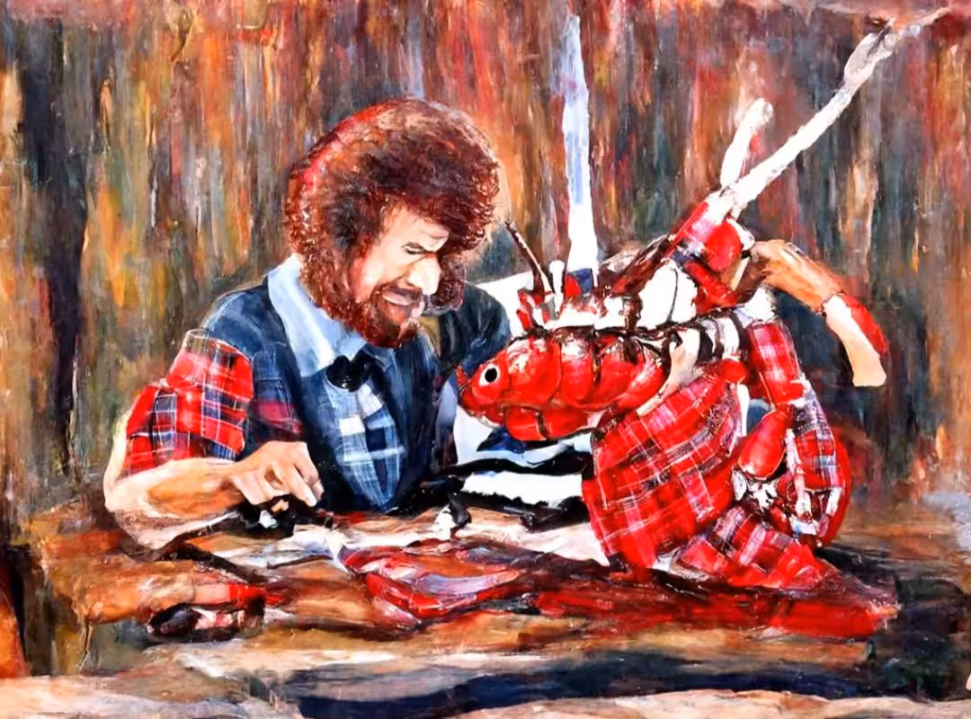 Bob Ross Paints A Lobster In Plaid