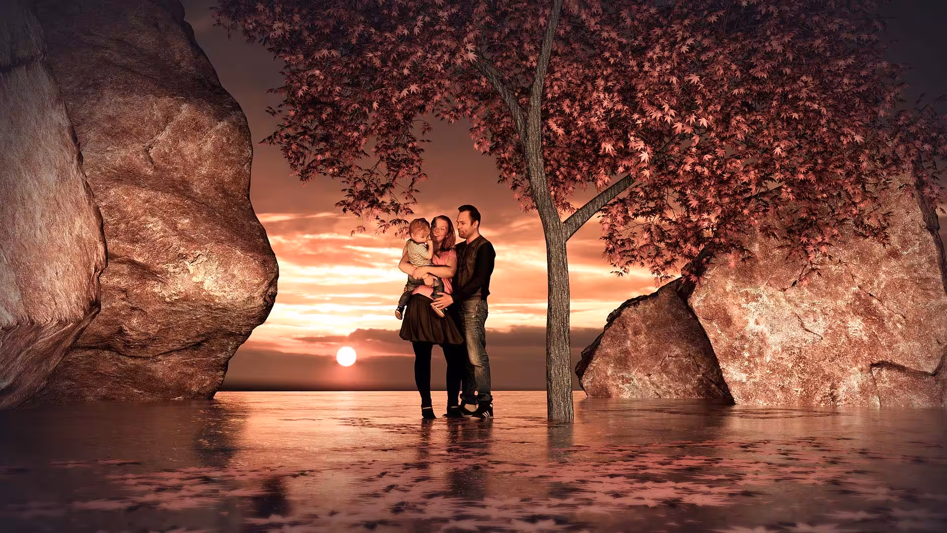 Family Embrace Under Autumn Skies