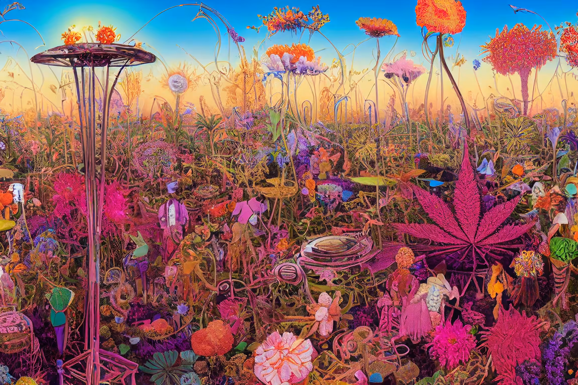 Meadow with purple plants
