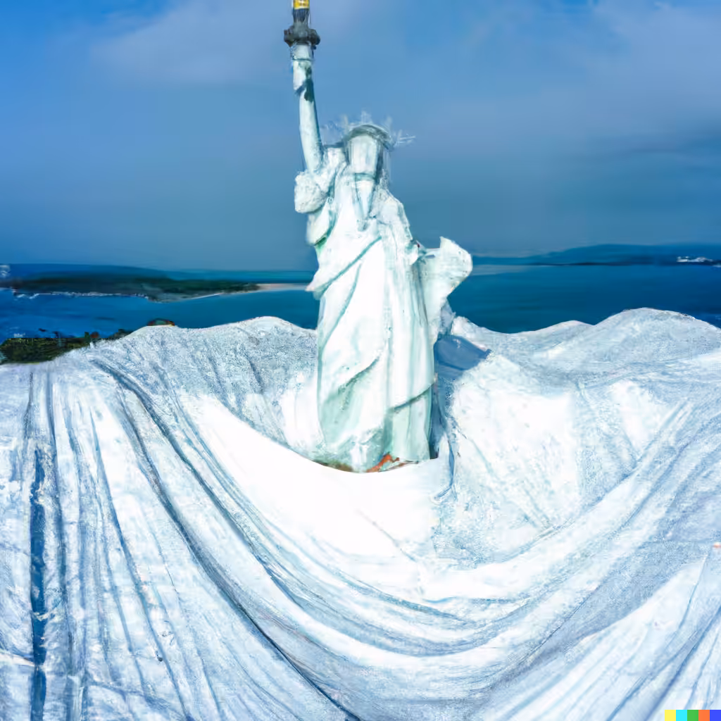 Christo and Jeanne-Claude wrapping the Statue of Liberty
