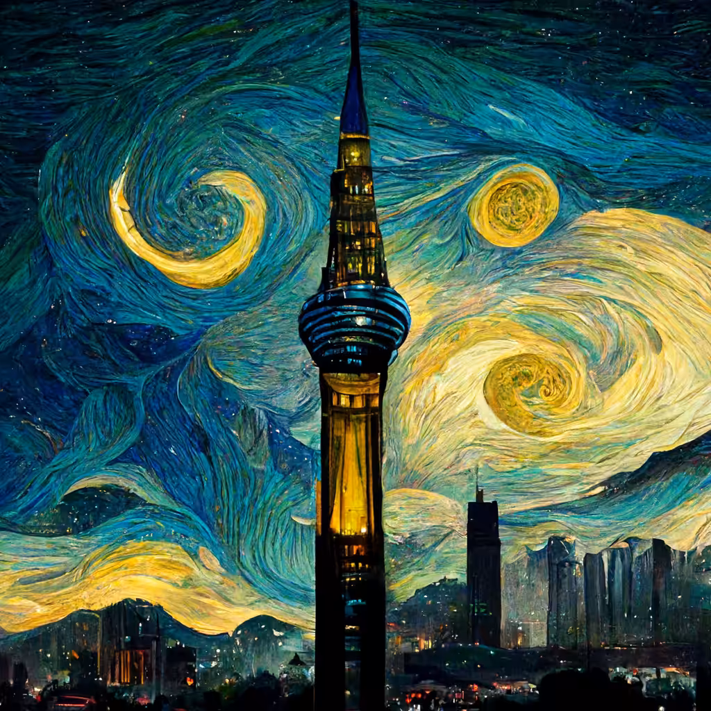 Painting of Kuala Lumpur Twin Tower by Van Gogh - Style of Starry Night