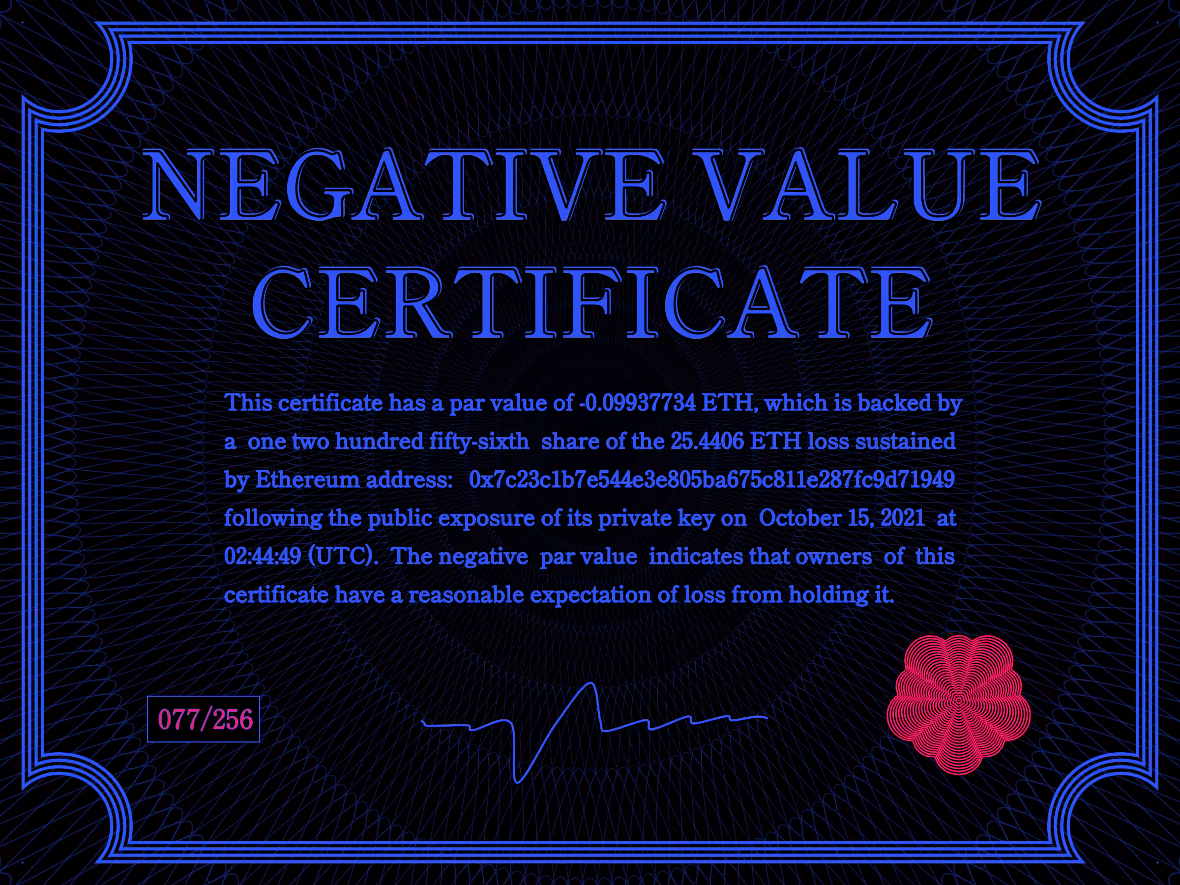 Negative Value Certificate #77 of 256