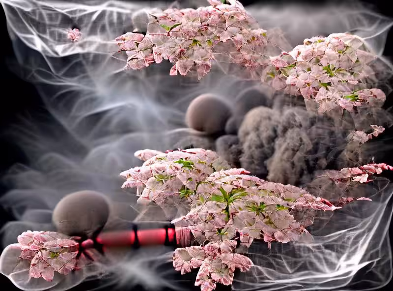 Abraham's First Works: Cherry Blossom Shrouded in Smoke