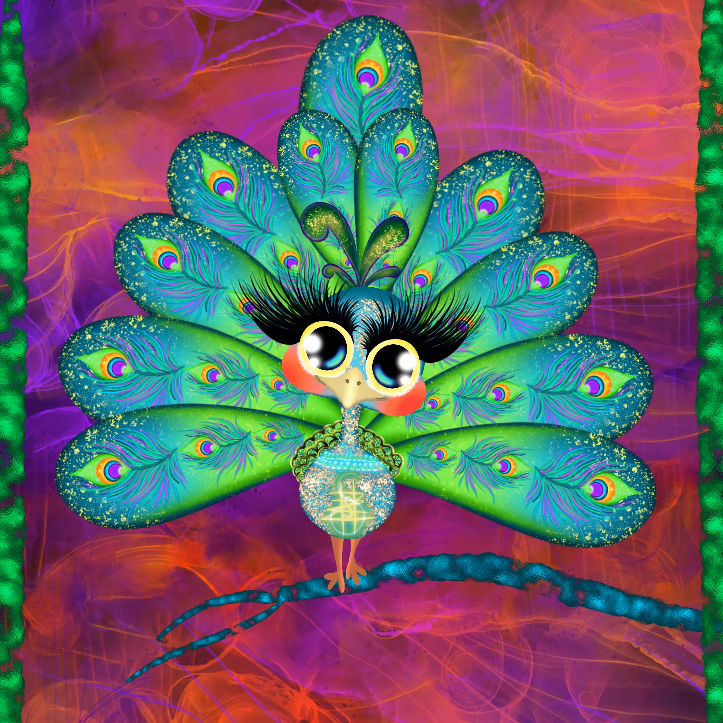 (7.JEWEL FEATHER) Jade Talisman Peacock