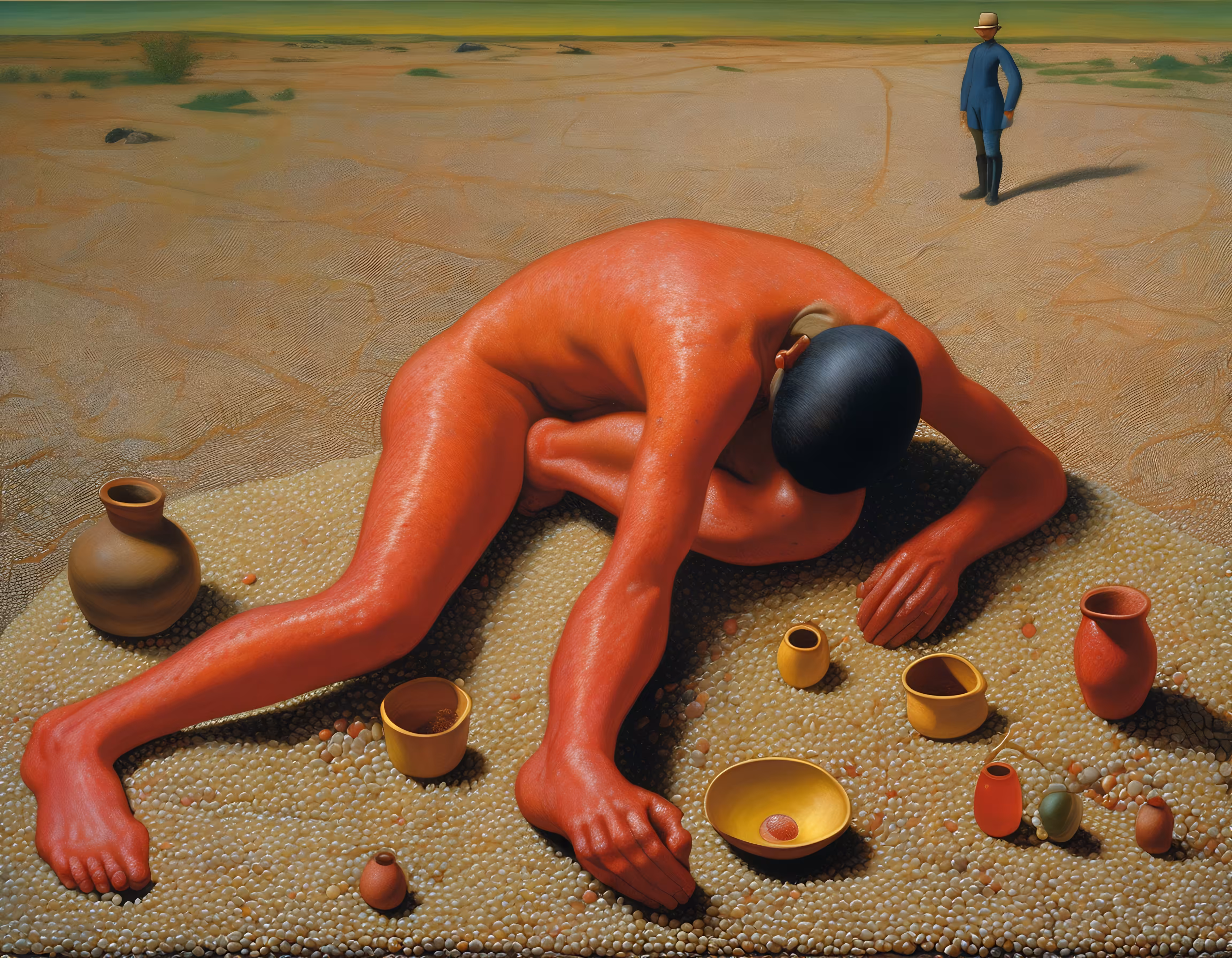 Terracotta Supplicant Upon Desert Plain