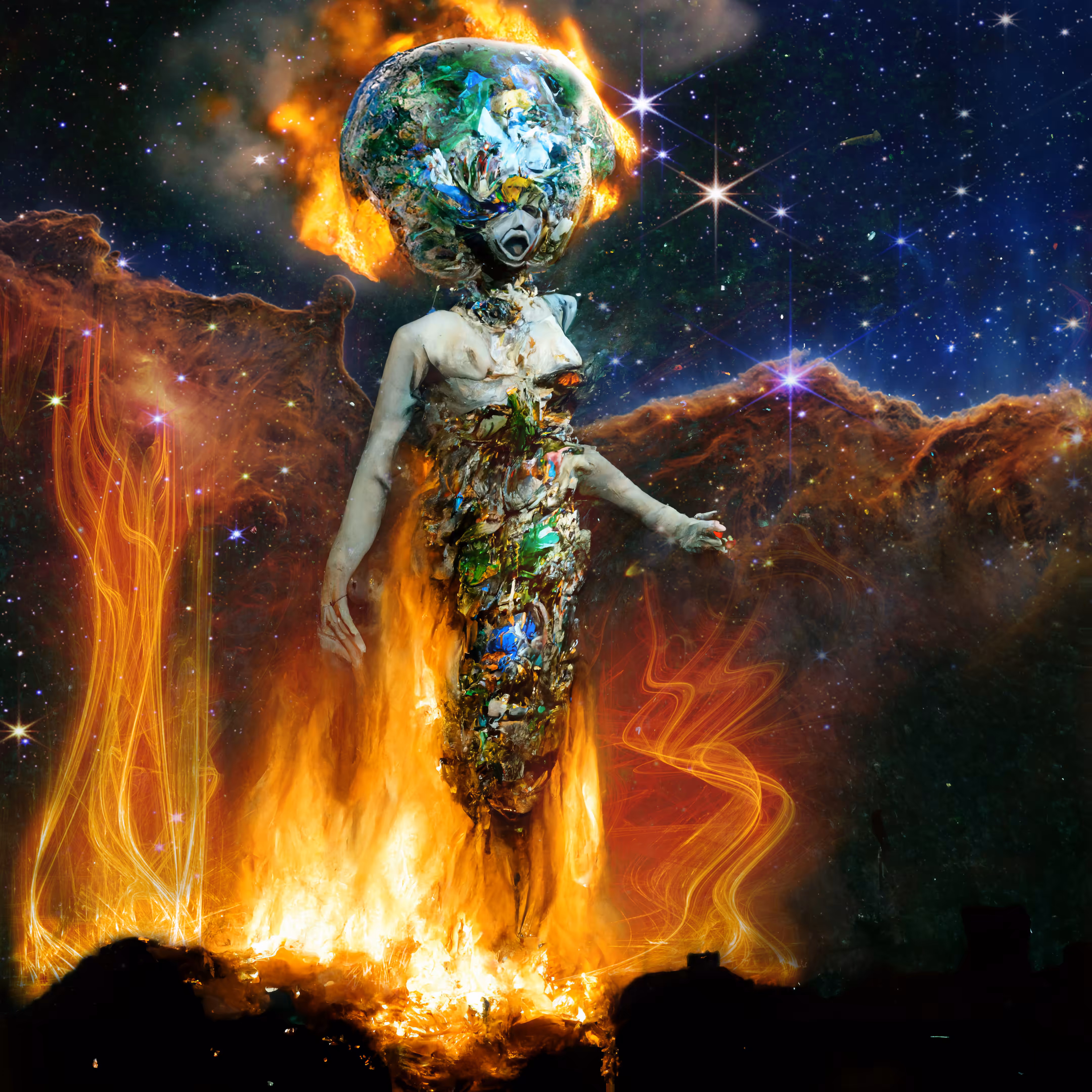 The Goddess Gaia But Made of Burning Trash, Floating in Space II