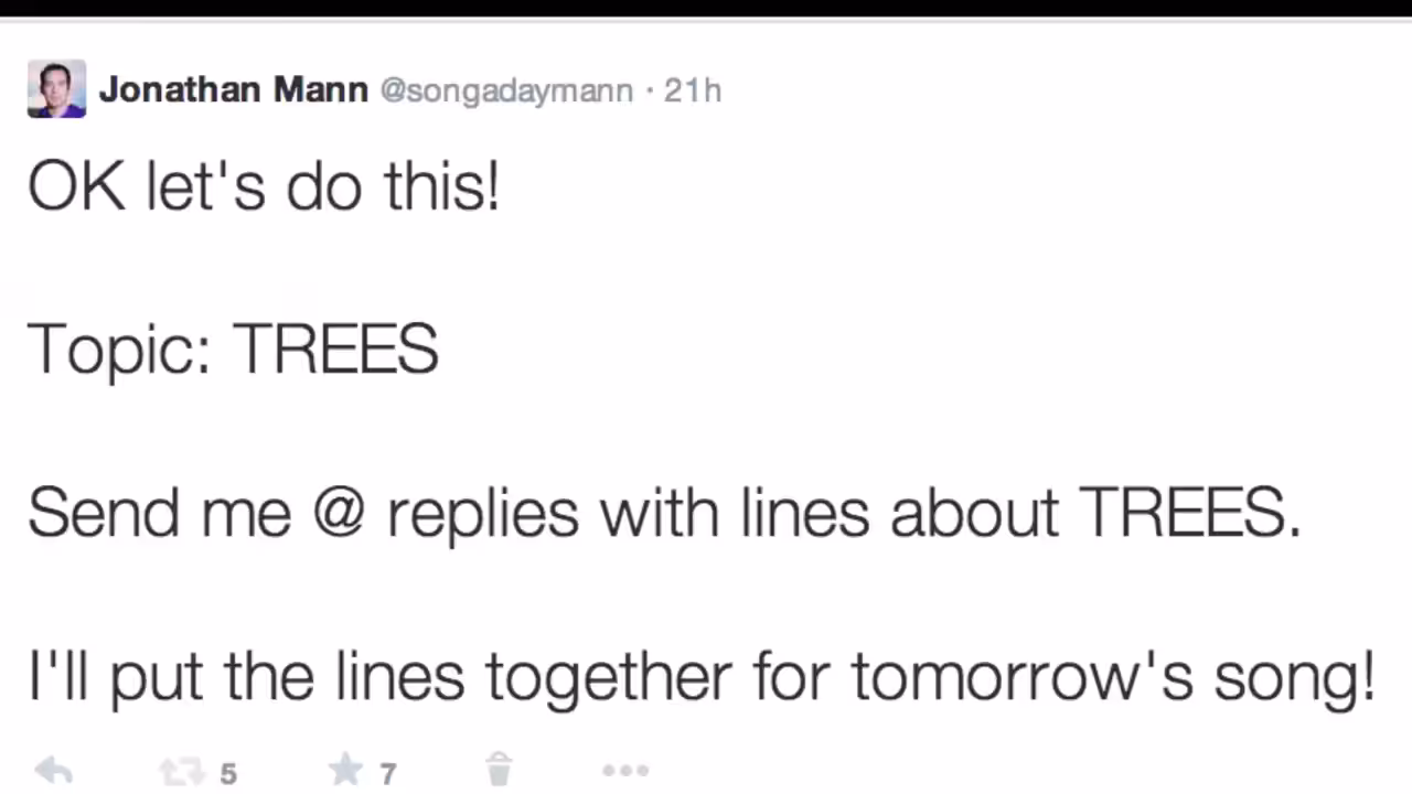Song A Day: Tree Hugger | Twitter @ Reply Song #9