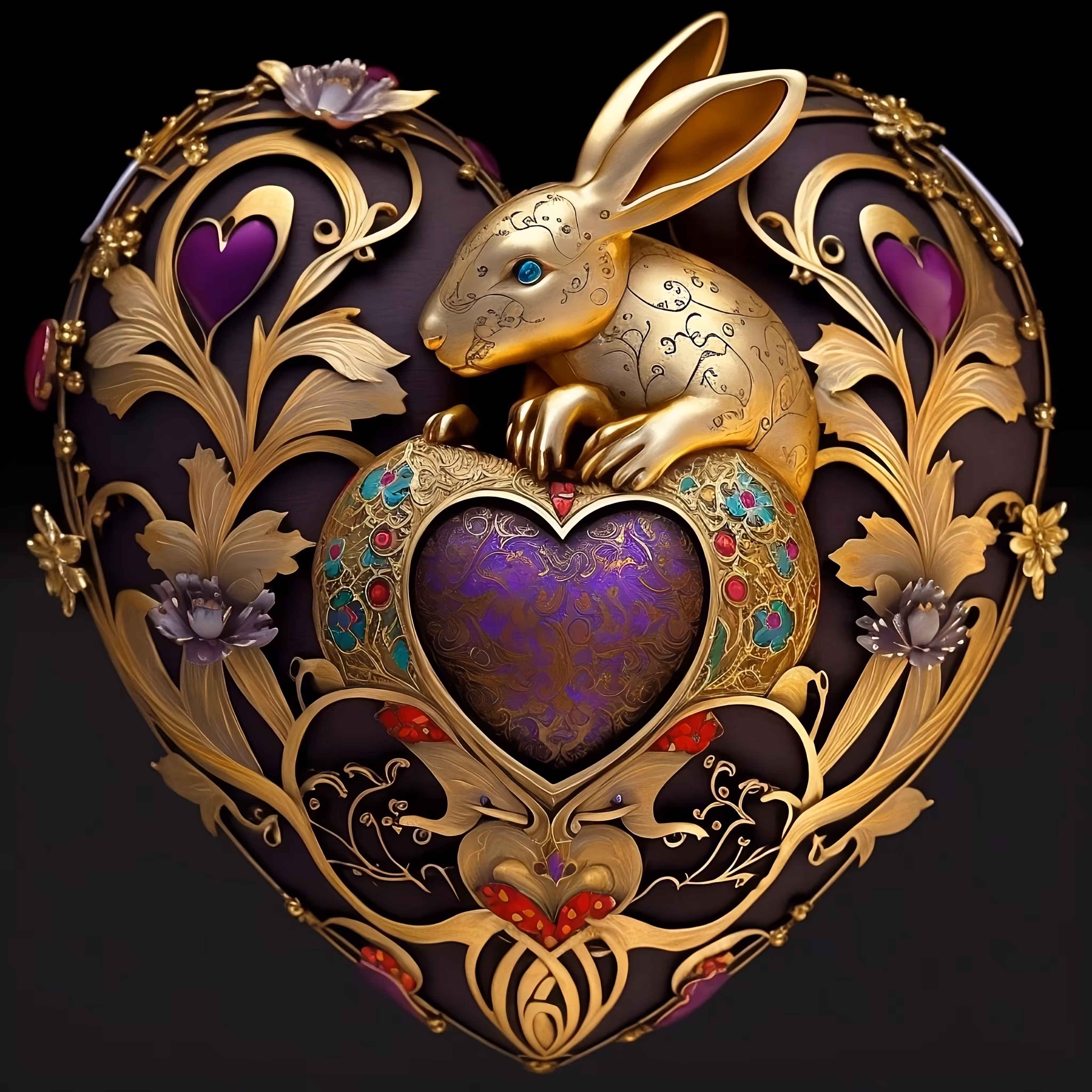 Easter heart gold enamelled 